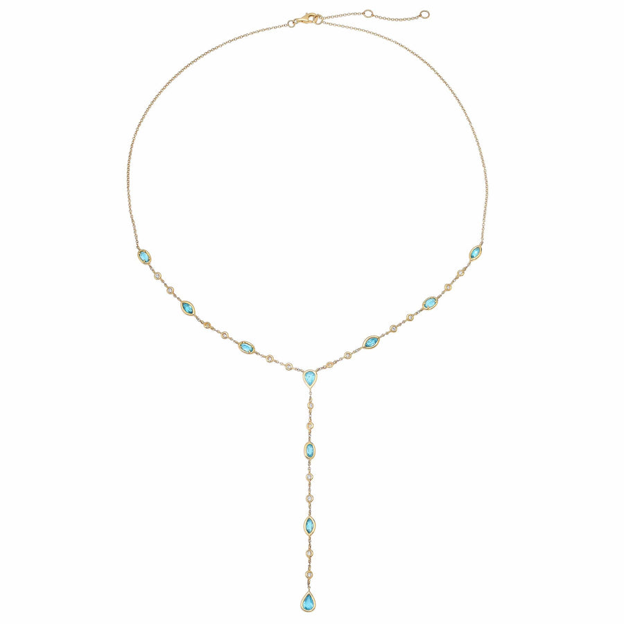 Necklaces 14K Gold Blue Topaz & Diamond Y Necklace