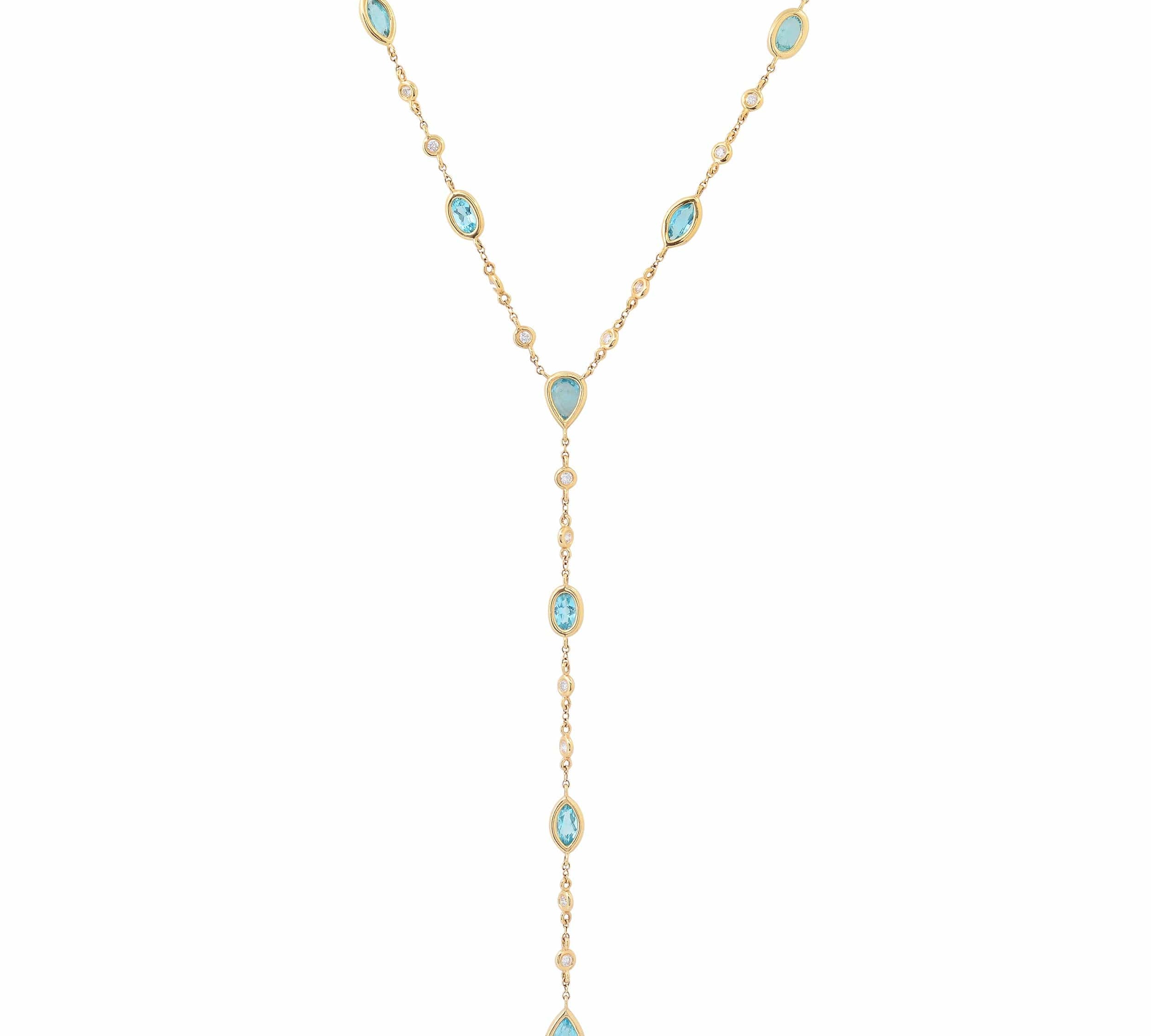 Necklaces 14K Gold Blue Topaz & Diamond Y Necklace