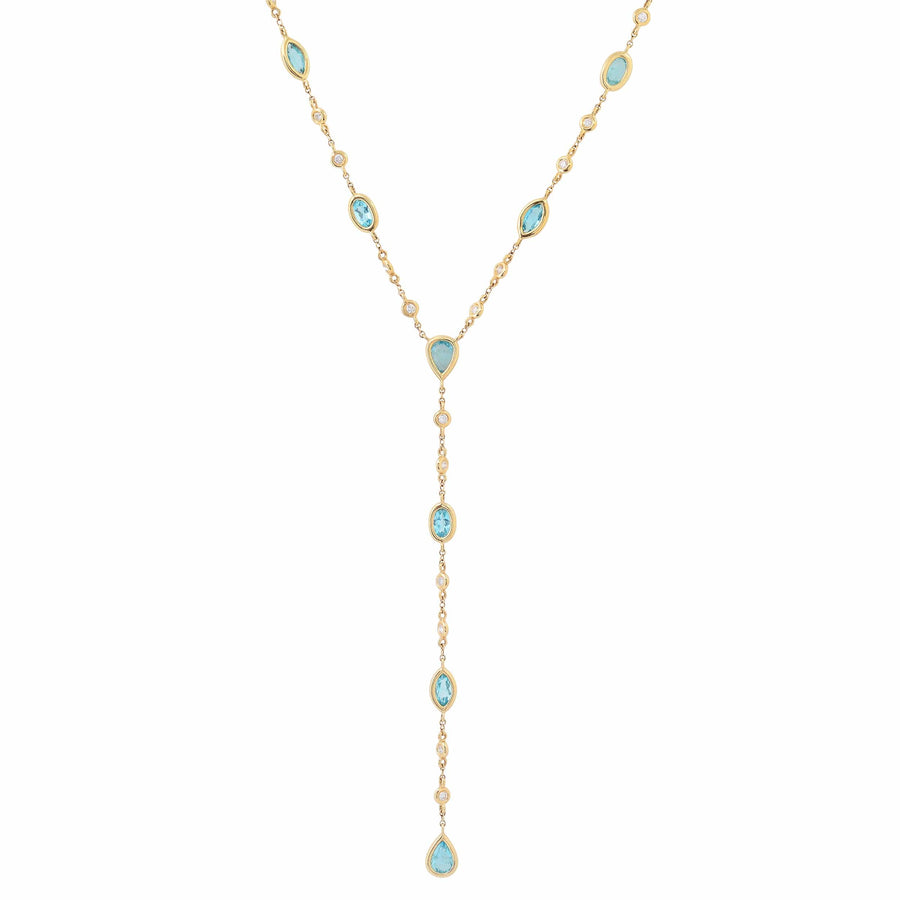 Necklaces 14K Gold Blue Topaz & Diamond Y Necklace