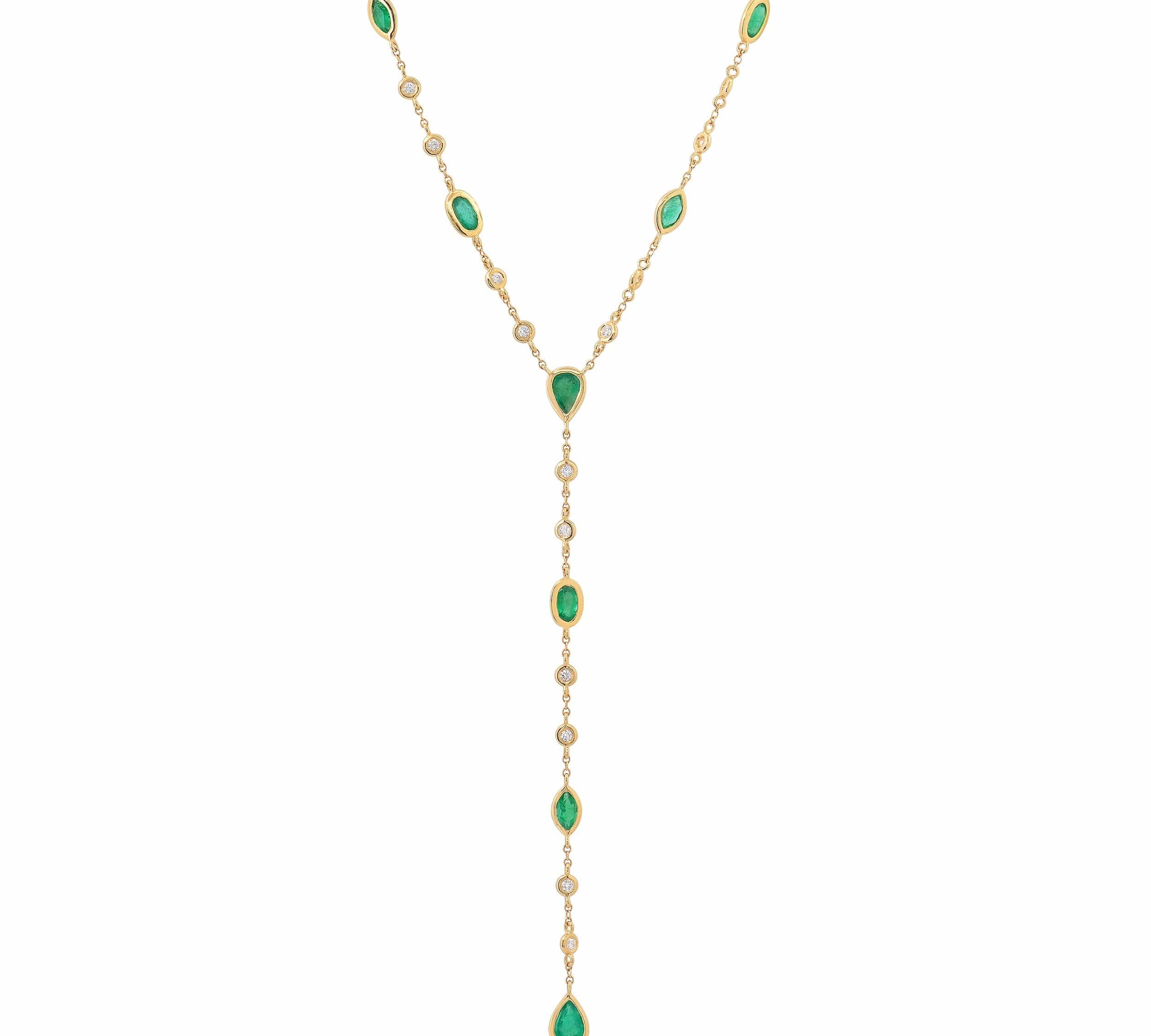 Necklaces 14K Gold Emerald & Diamond Y Necklace
