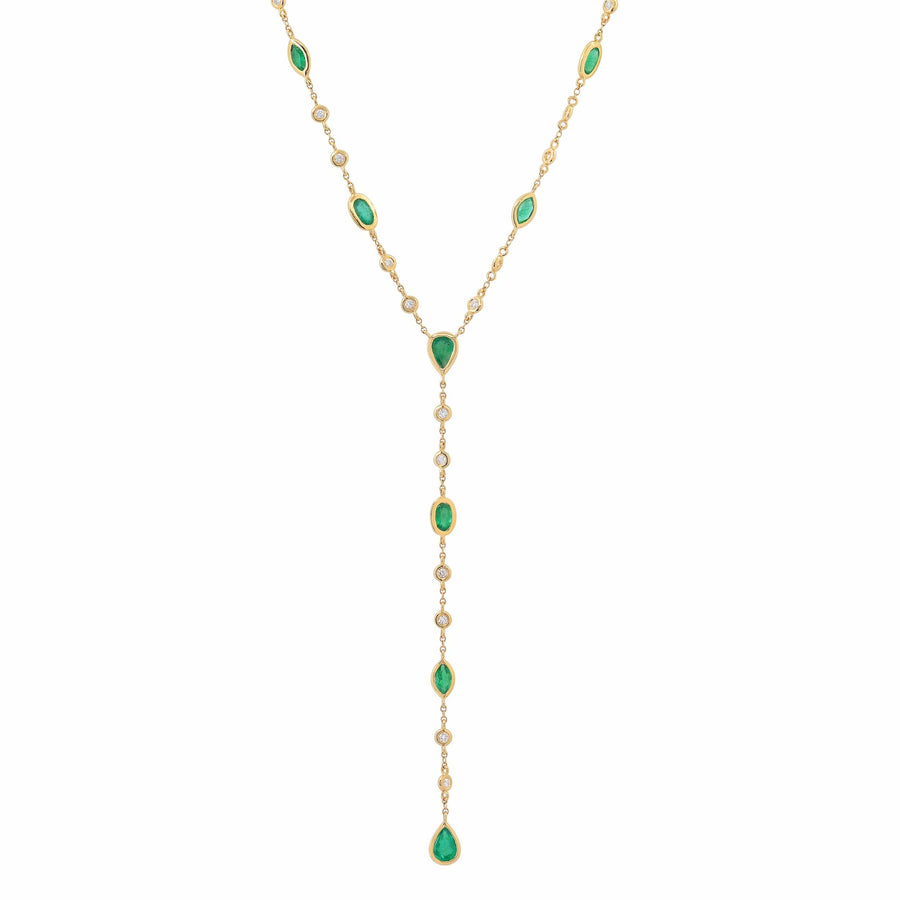 Necklaces 14K Gold Emerald & Diamond Y Necklace