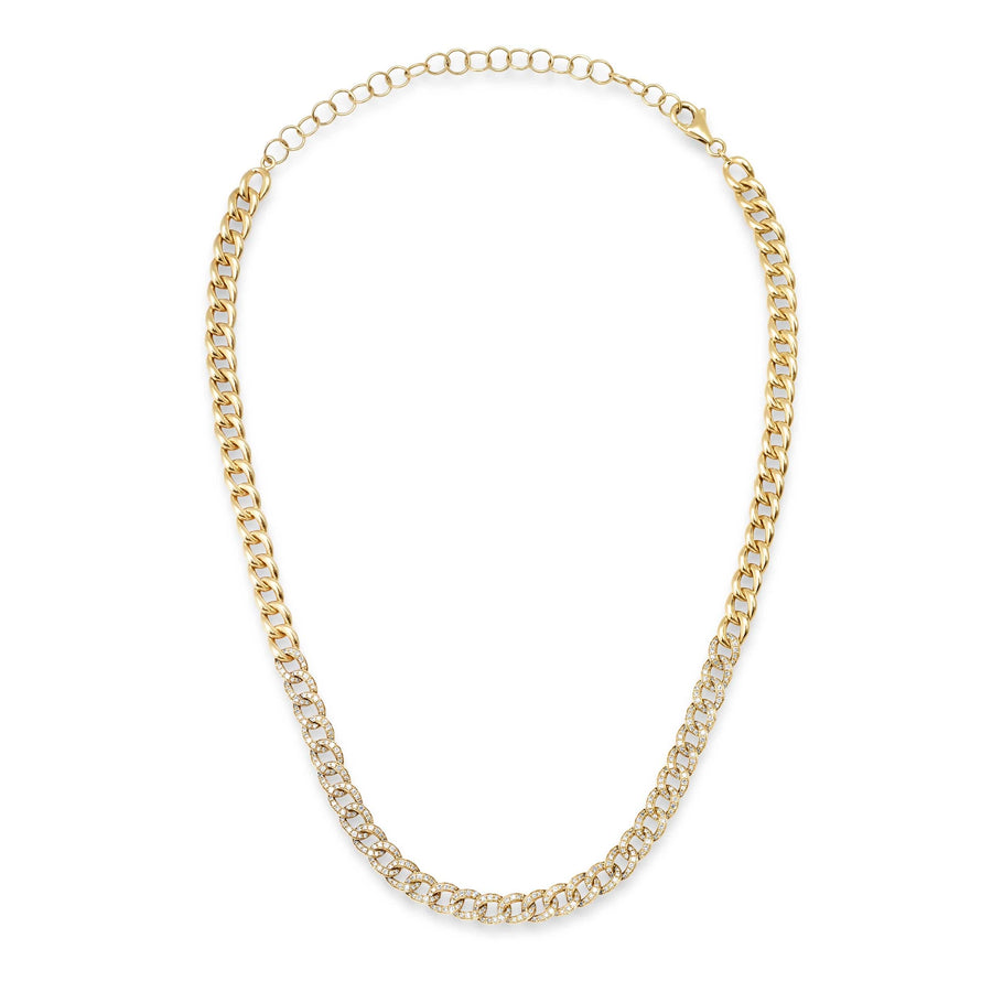 Necklaces 14K Gold Micro-Pave Diamond Cuban Link Chain Necklace Adjustable Length