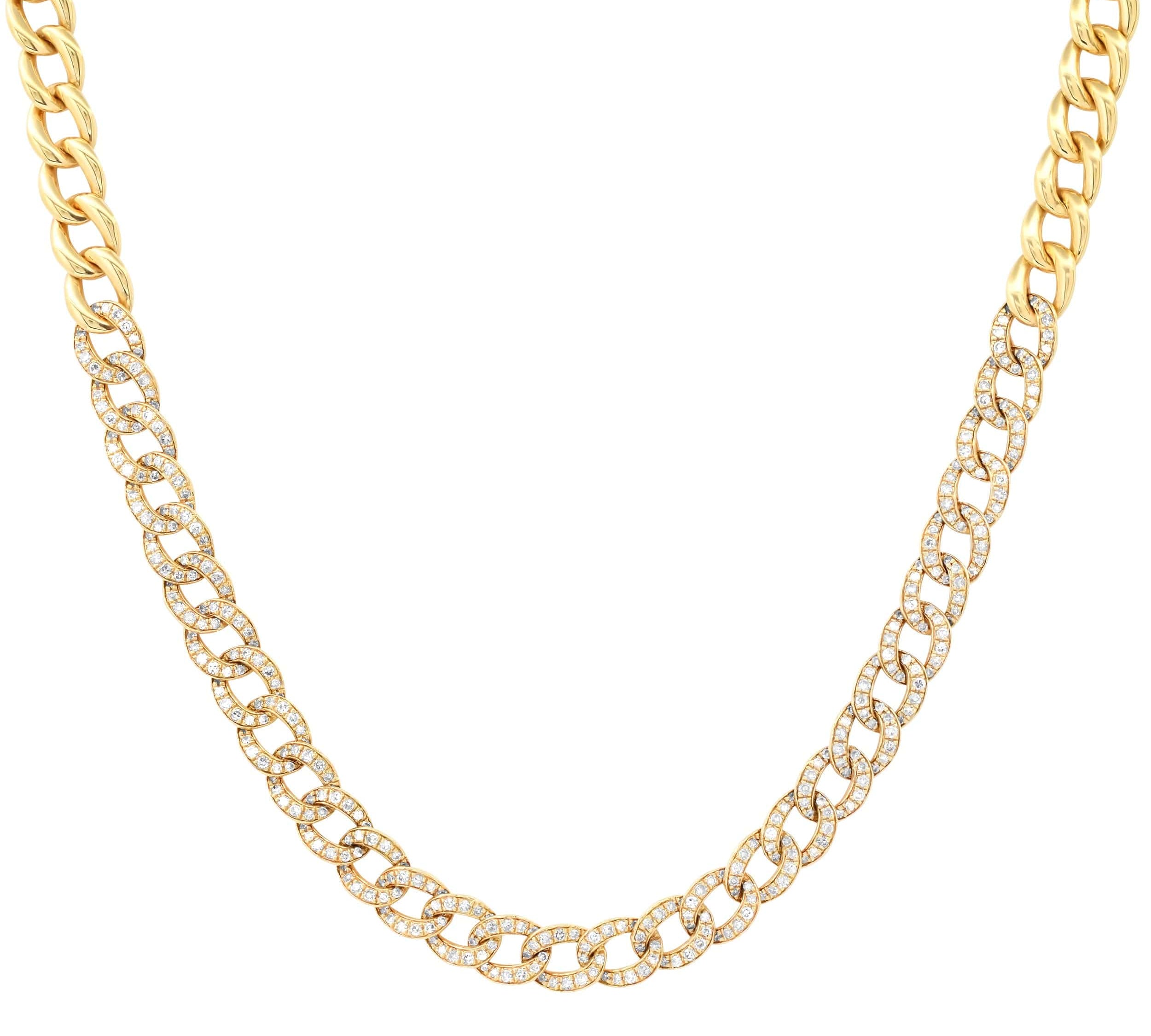 Necklaces 14K Gold Micro-Pave Diamond Cuban Link Chain Necklace Adjustable Length