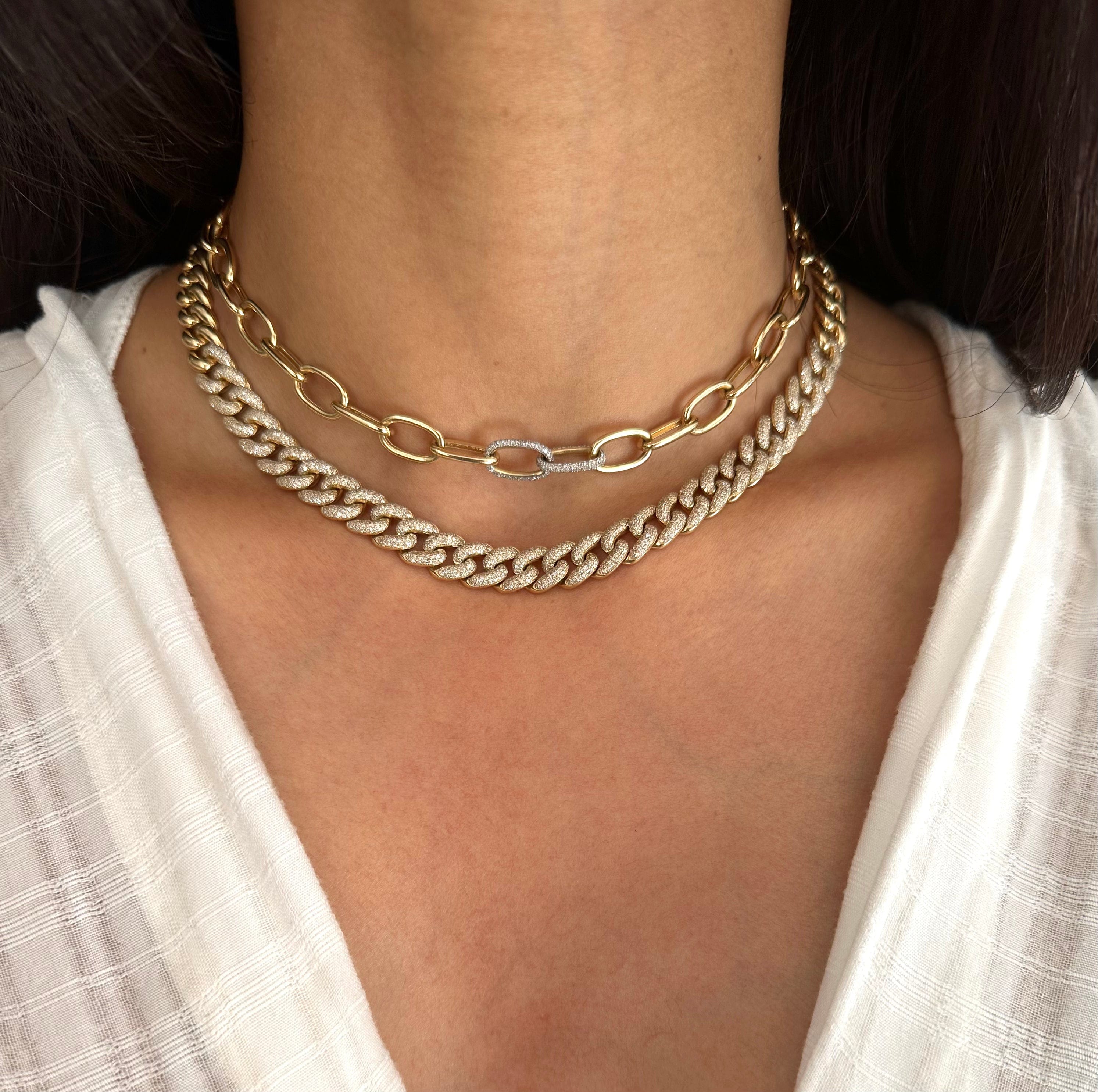 Necklaces 14K Gold Micro-Pave Diamond Cuban Link Necklace