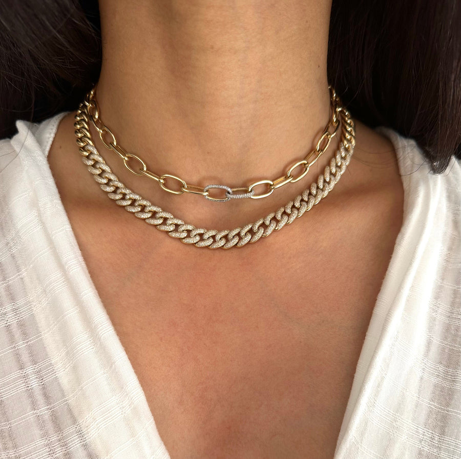 Necklaces 14K Gold Micro-Pave Diamond Cuban Link Necklace