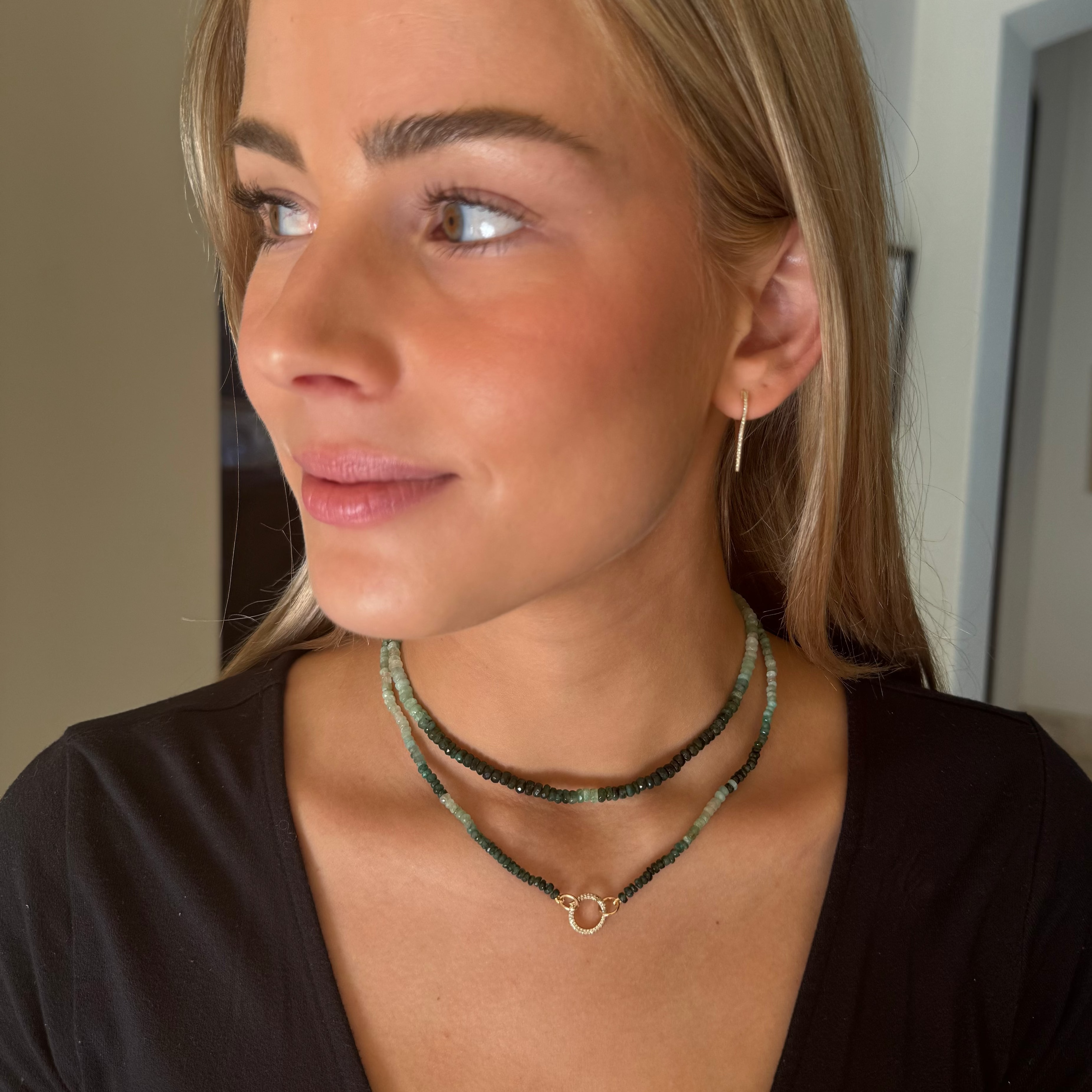 Necklaces 14K Gold Ombre Emerald Beaded Necklace