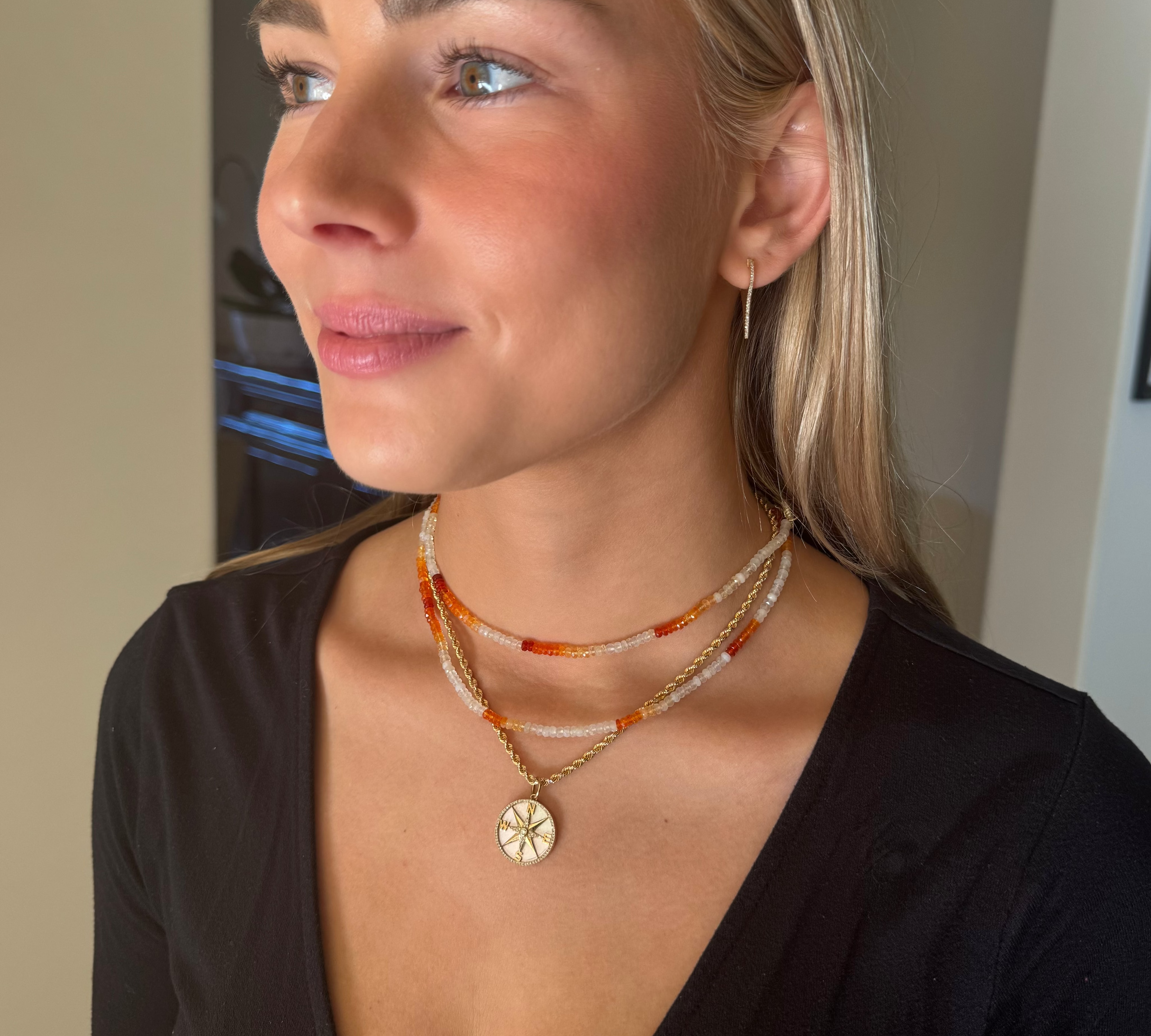 Necklaces 14K Gold Ombre Fire Opal Beaded Necklace