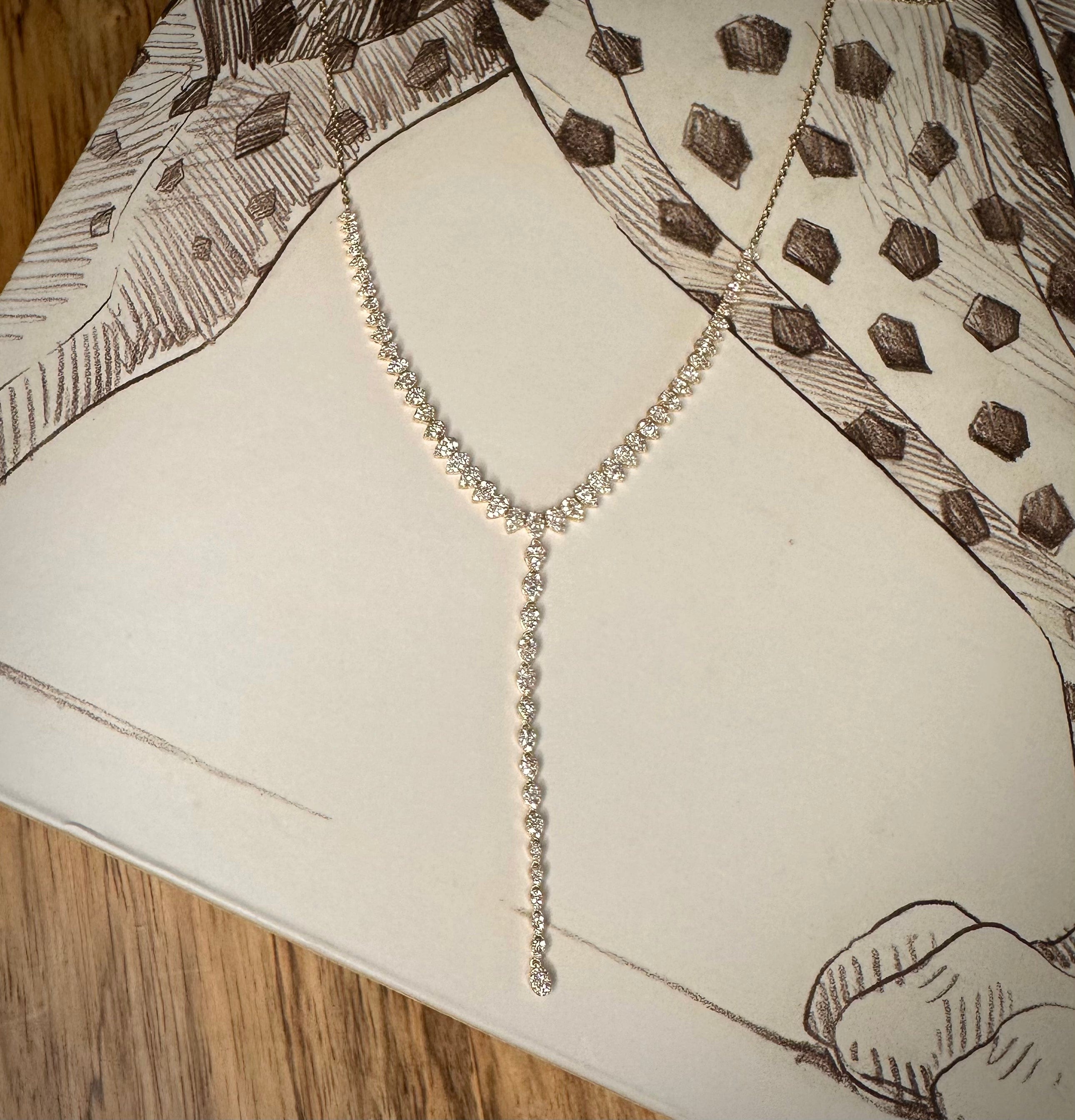 Necklaces 14K Gold Pear Micro-Pave Diamond Y Necklace