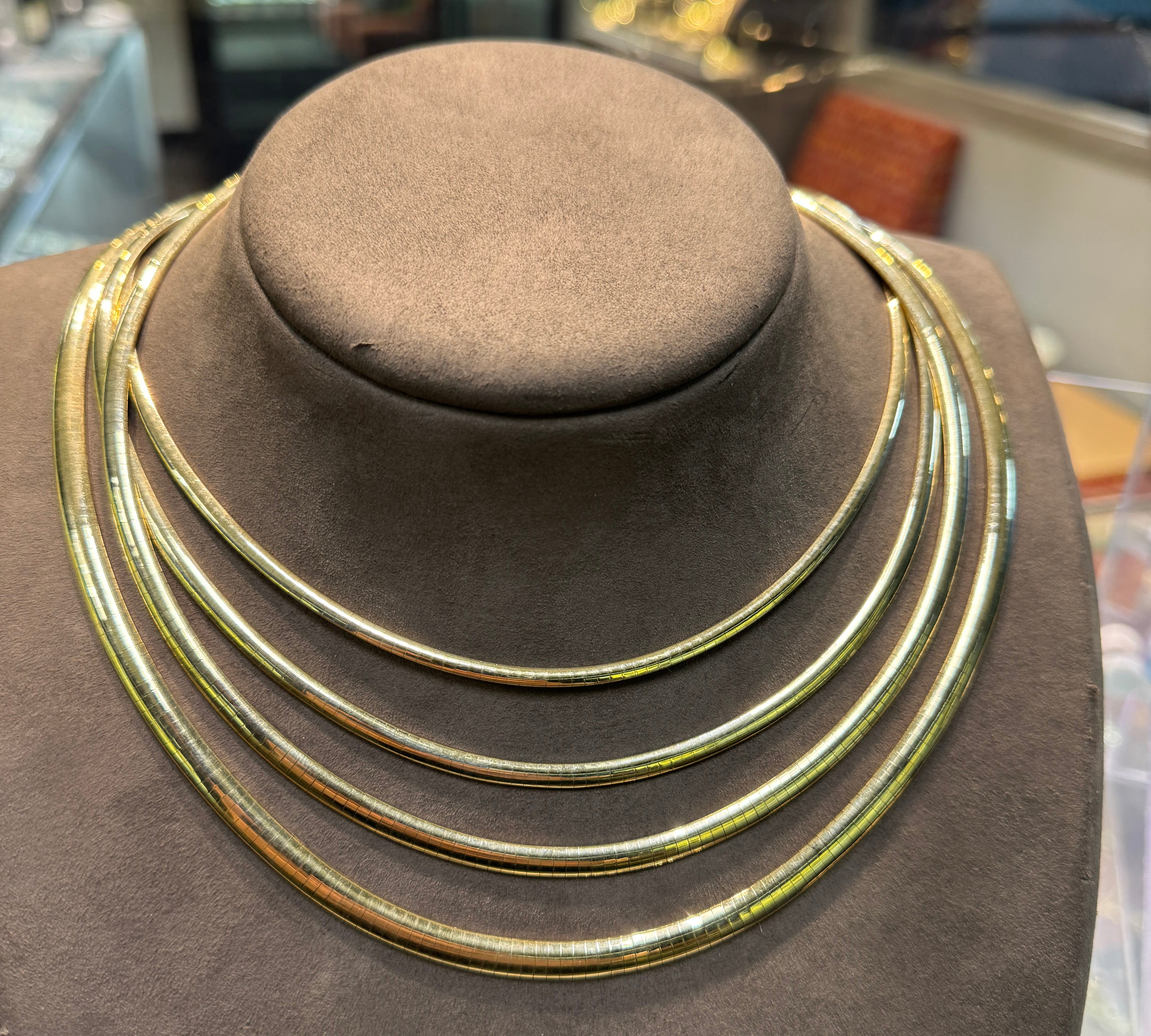 Necklaces 14K Solid Dome Gold Omega Chain Necklace