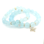 Necklaces 14K Solid Gold Aquamarine Diamond Roundel Beaded Bracelet, 8mm, 10mm