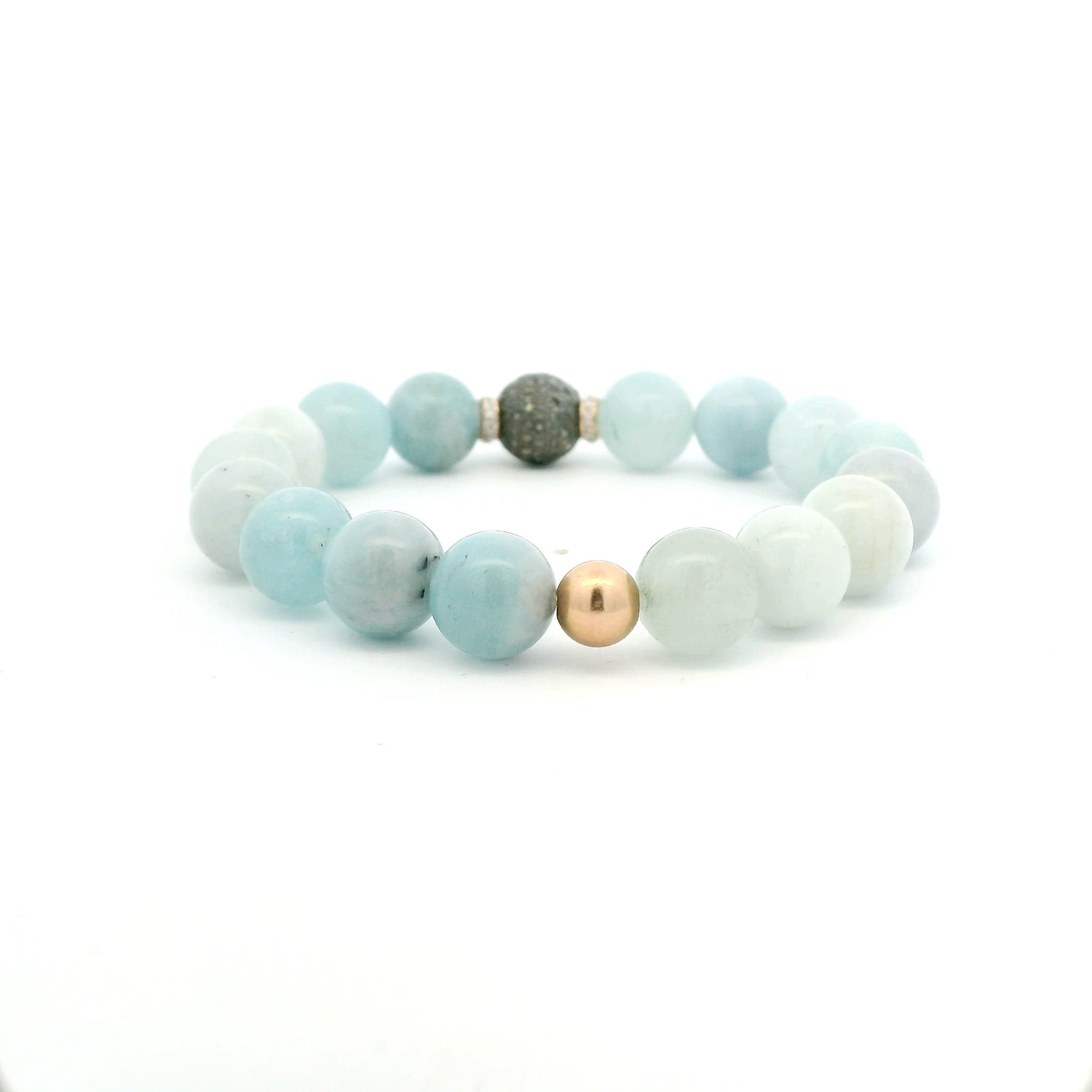 Necklaces 14K Solid Gold Diamond Ball, Diamond Roundels, Blue Topaz Faceted Beaded Bracelet, 10mm