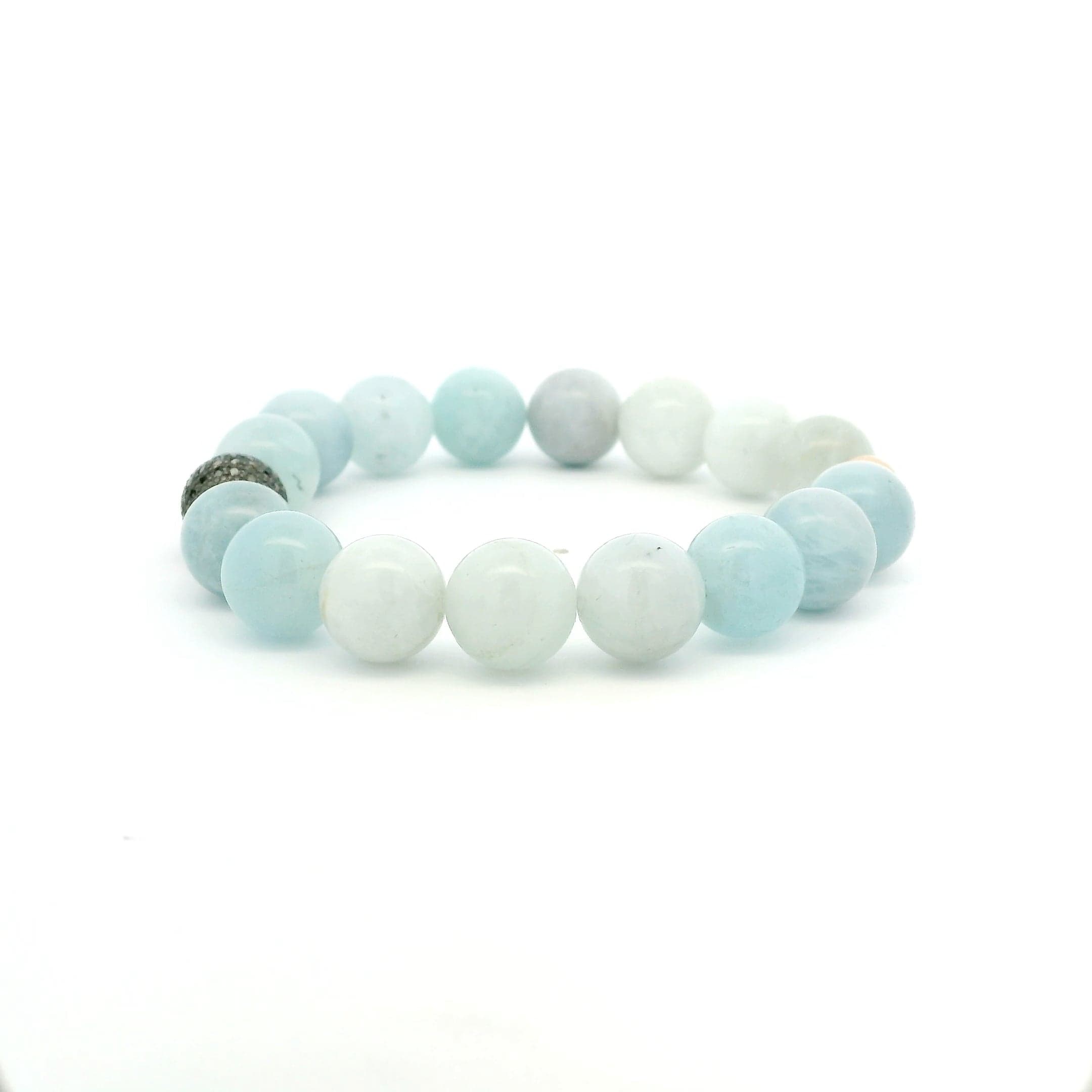 Necklaces 14K Solid Gold Diamond Ball, Diamond Roundels, Blue Topaz Faceted Beaded Bracelet, 10mm