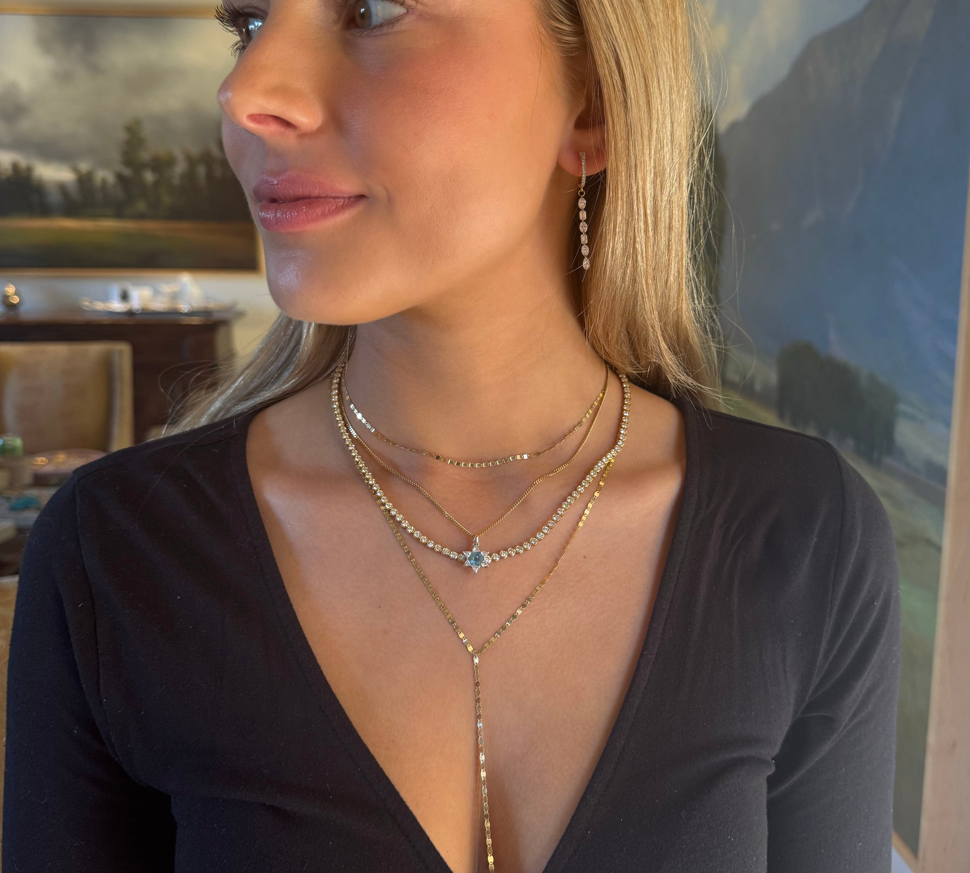 Necklaces 14K Solid Gold Disc Chain Y Necklace