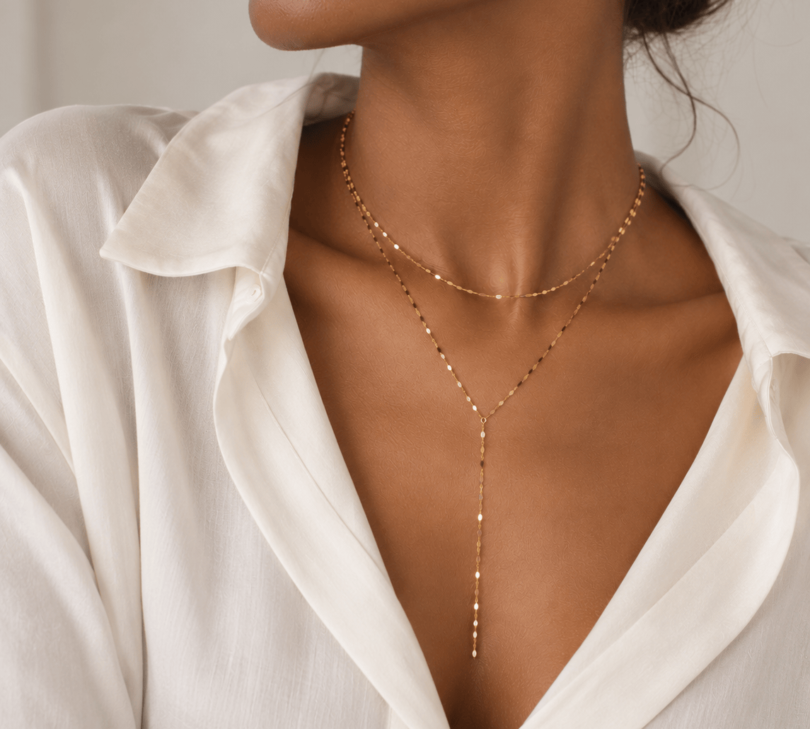 Necklaces 14K Solid Gold Disc Chain Y Necklace