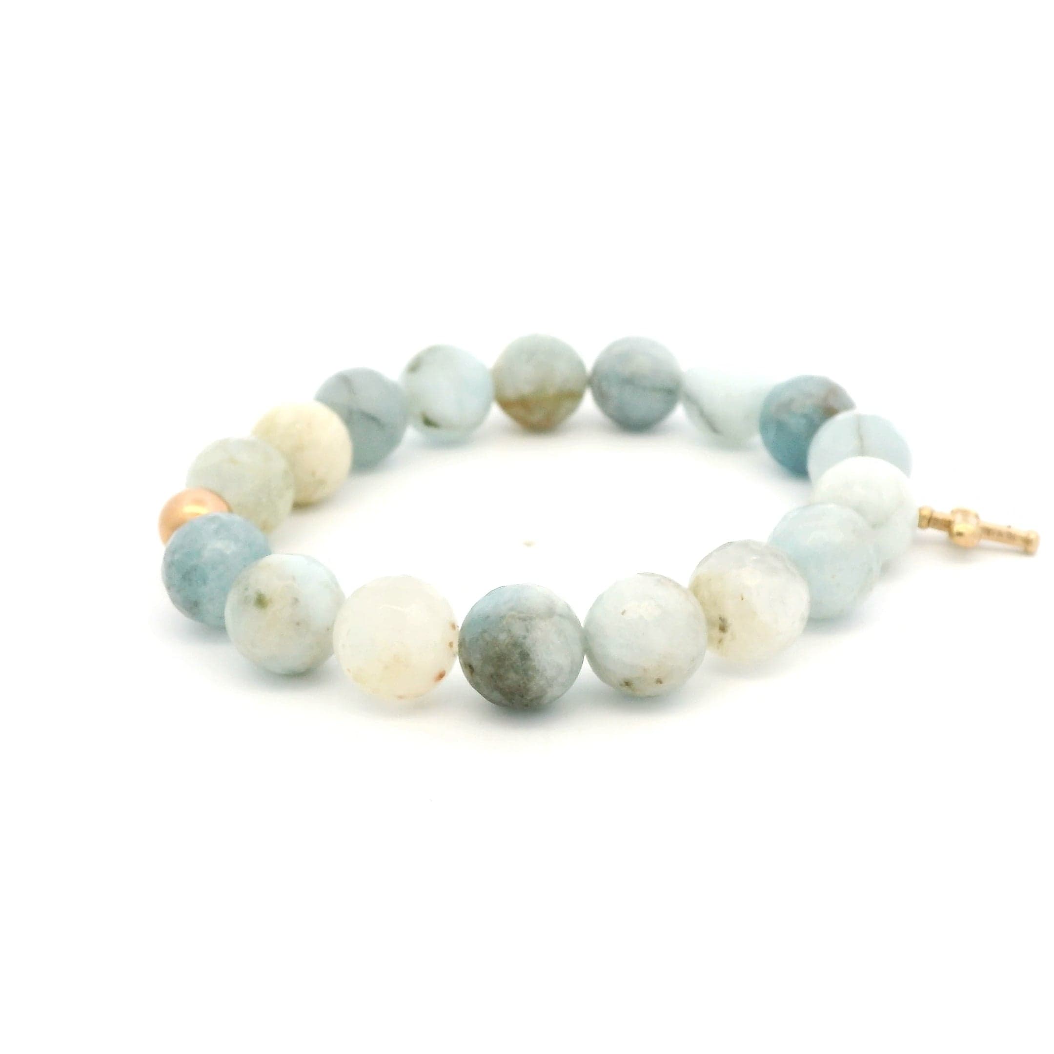 Necklaces 14K Solid Gold Signature Cross Blue Topaz Beaded Bracelet, 10mm