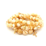 Necklaces 14K Solid Gold Signature Cross Golden Mother Of Pearl Beaded Bracelet, large beads