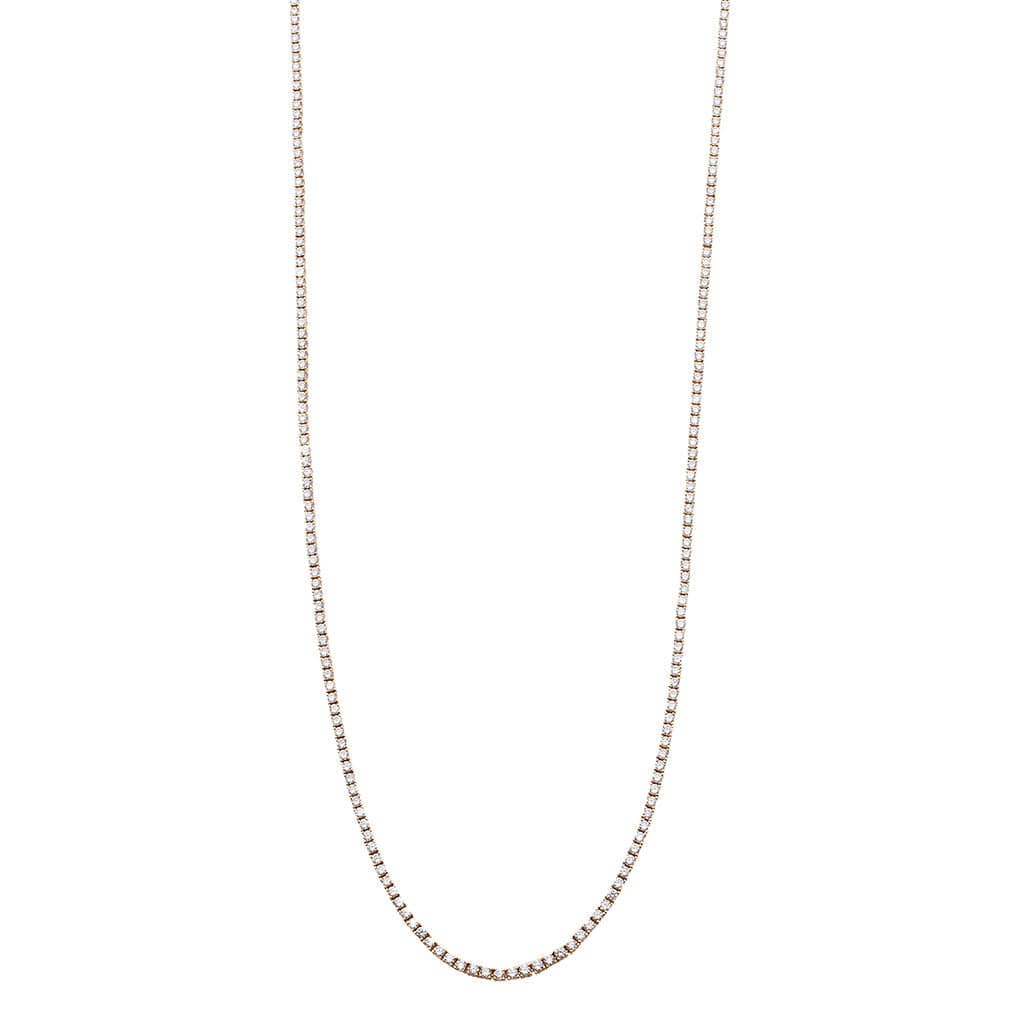 Necklaces 15" / Rose Gold Small 14K Gold Diamond Tennis Necklace 4-Prong Setting Adjustable Length