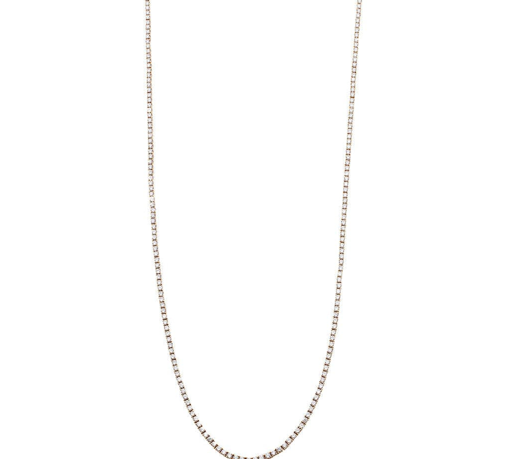 Necklaces 15" / Rose Gold Small 14K Gold Diamond Tennis Necklace 4-Prong Setting Adjustable Length