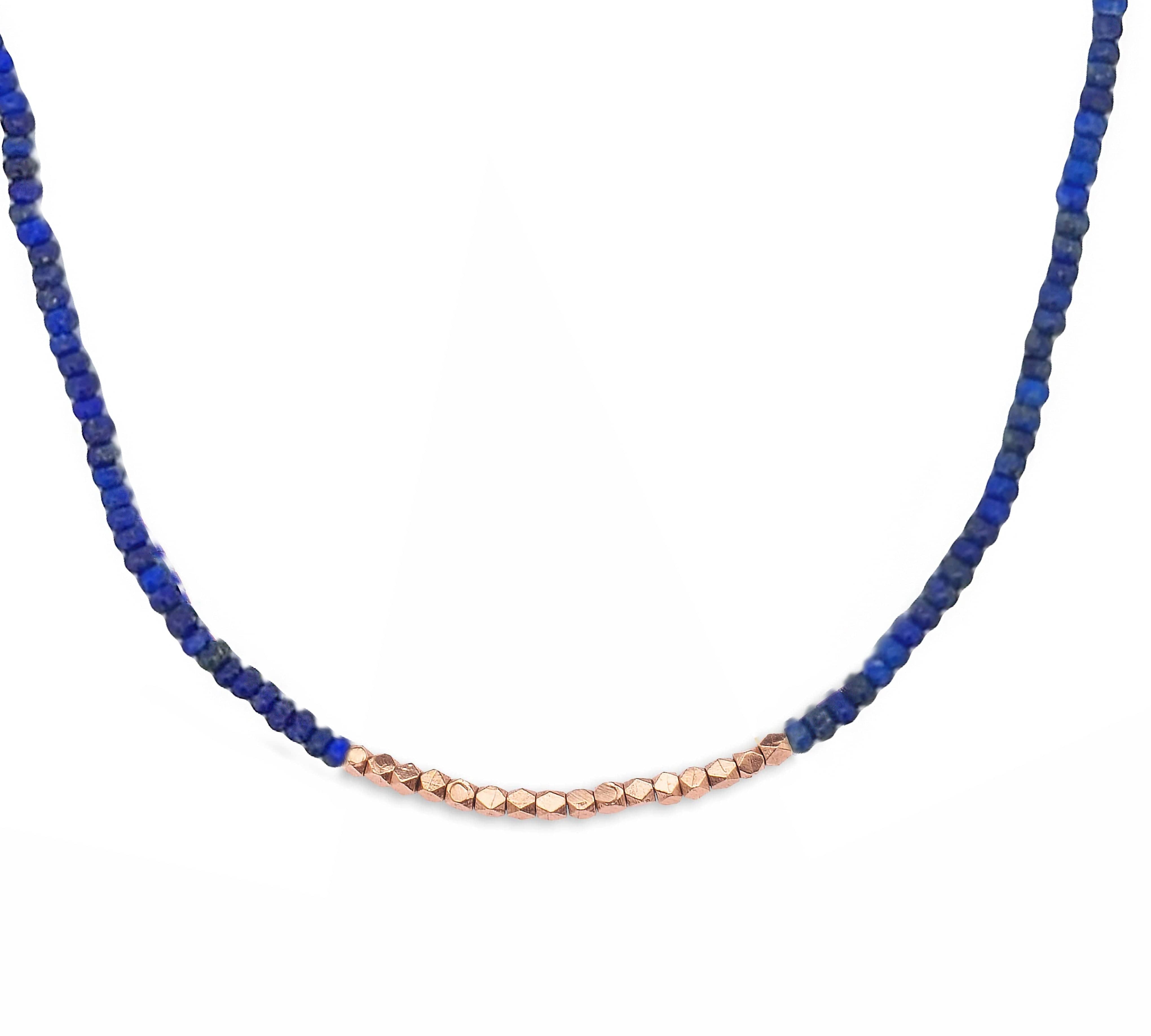Necklaces 16" Lapis & 14K Gold Beaded Necklace