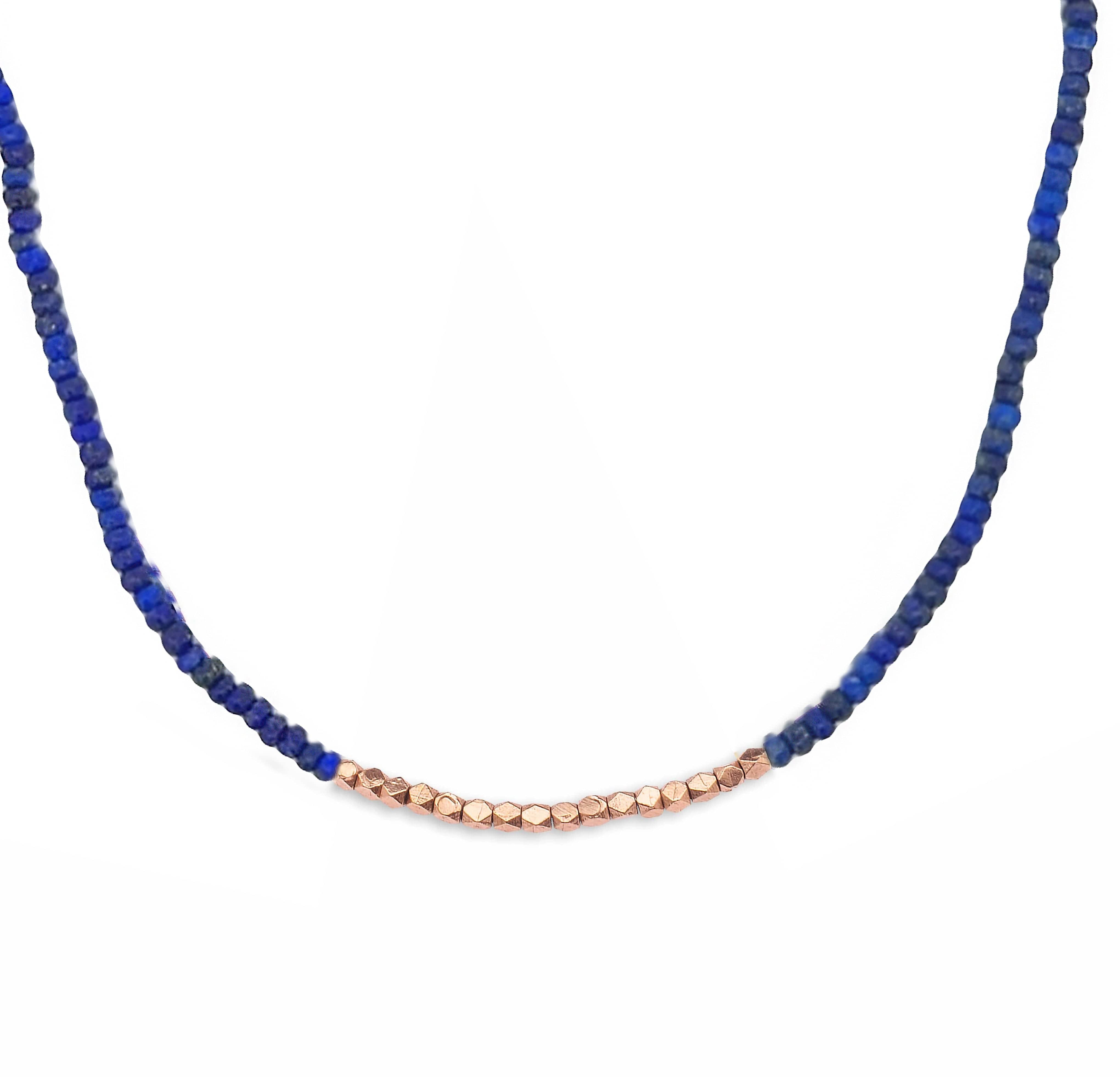 Necklaces 16" Lapis & 14K Gold Beaded Necklace
