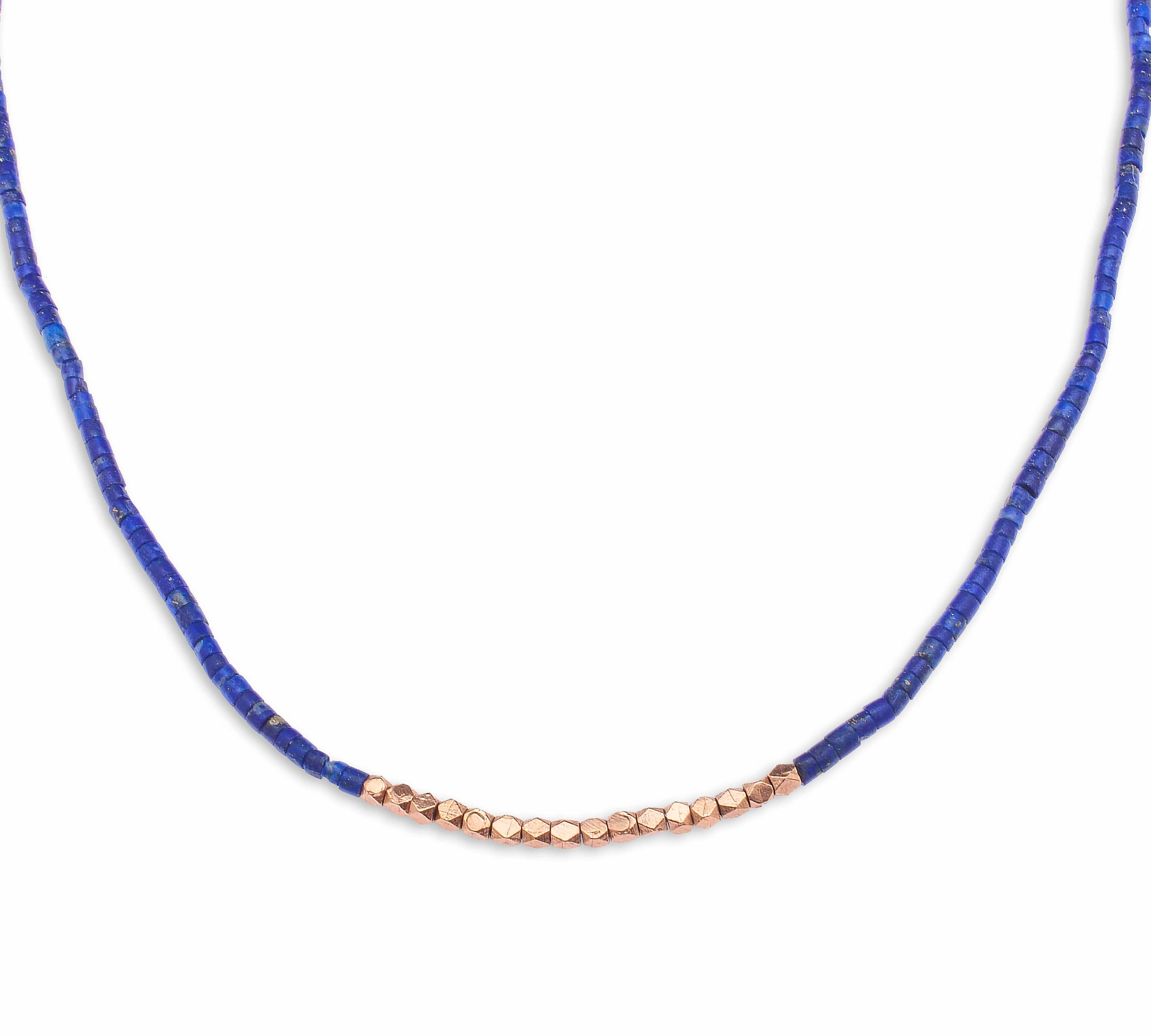 Necklaces 16" Lapis & 14K Gold Beaded Necklace