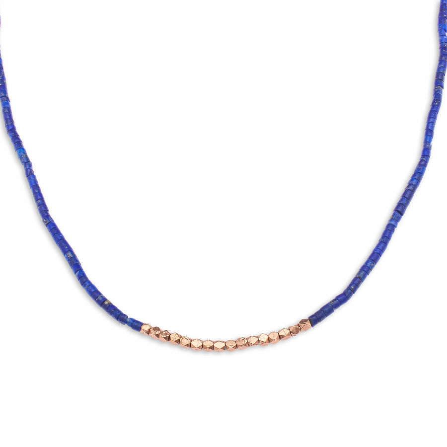 Necklaces 16" Lapis & 14K Gold Beaded Necklace