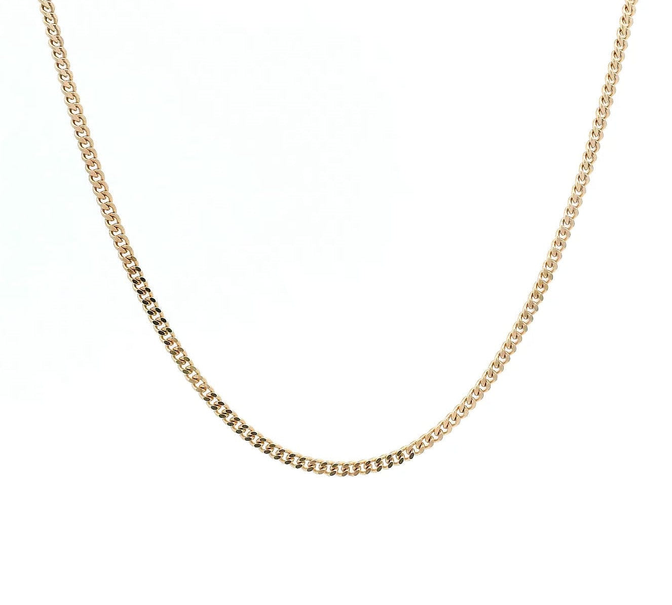Necklaces 16" / Rose Gold / 14K 14K and 18K Solid Gold Mini Cuban Link Chain Necklace 1.5 mm