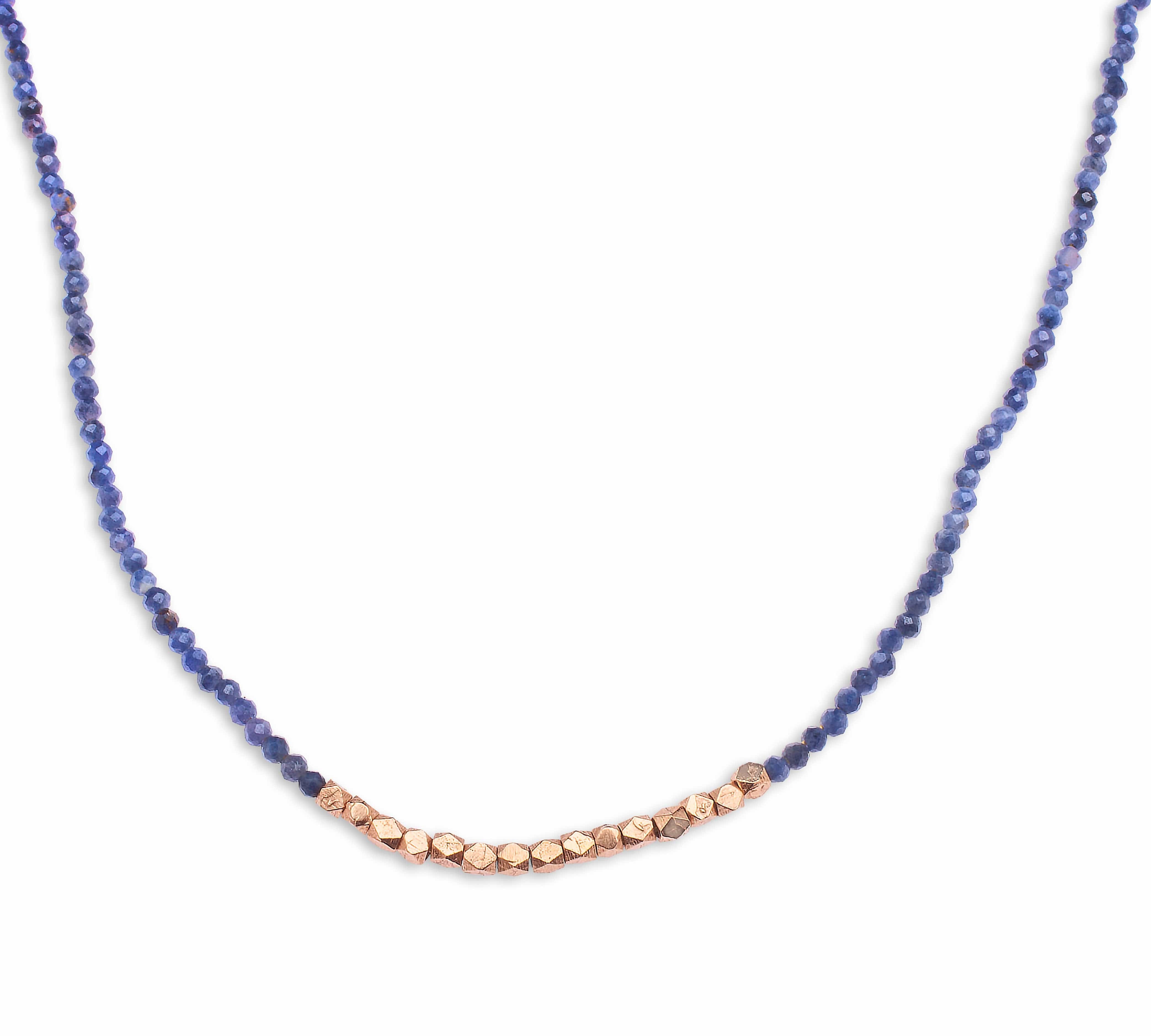 Necklaces 16" Sapphire & 14K Gold Beaded Necklace