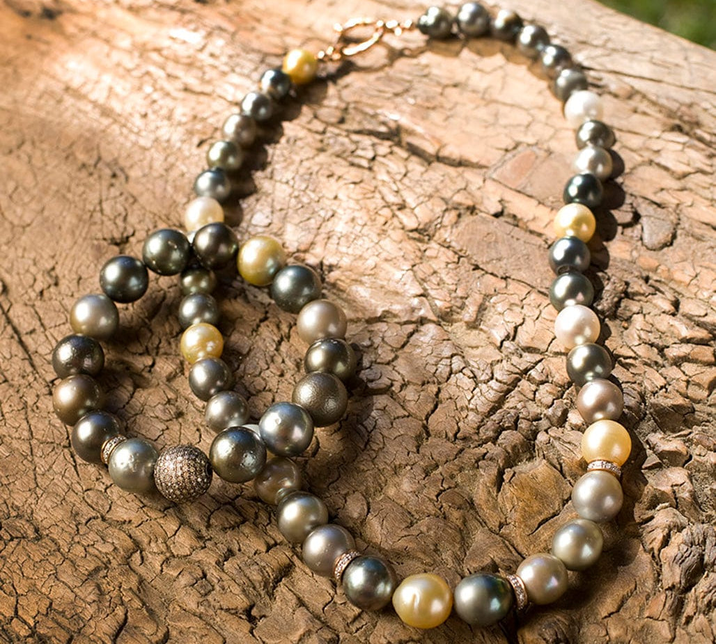 Necklaces 16" Tahitian Pearl Necklace with Diamonds