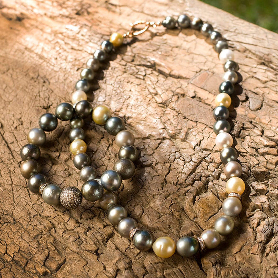 Necklaces 16" Tahitian Pearl Necklace with Diamonds