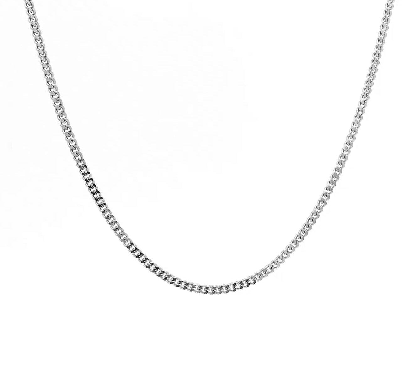 Necklaces 16" / White Gold / 14K 14K and 18K Solid Gold Mini Cuban Link Chain Necklace 1.5 mm