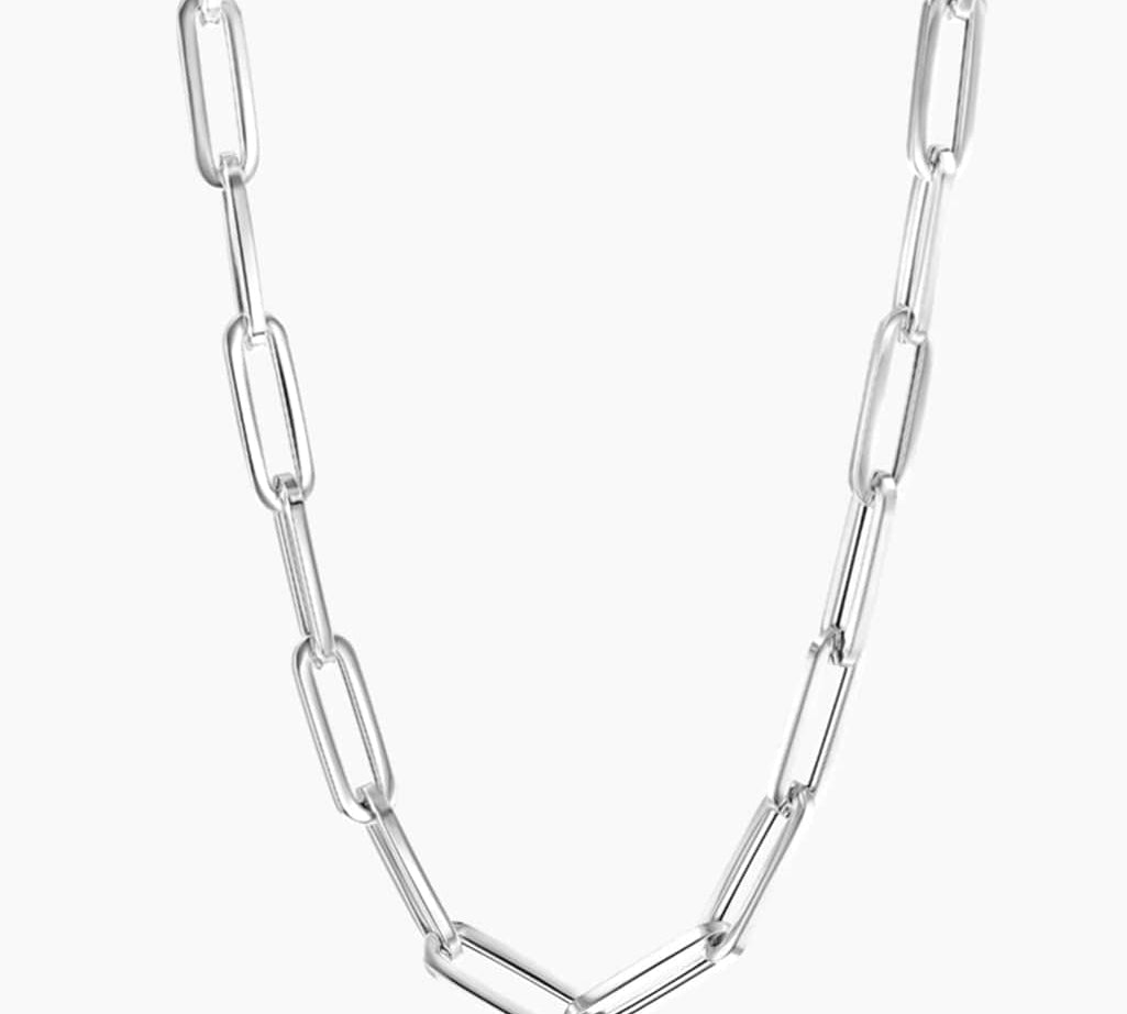 Necklaces 16" / White Gold 14K Gold Large Gold Paper Clip Necklace 4.2mm