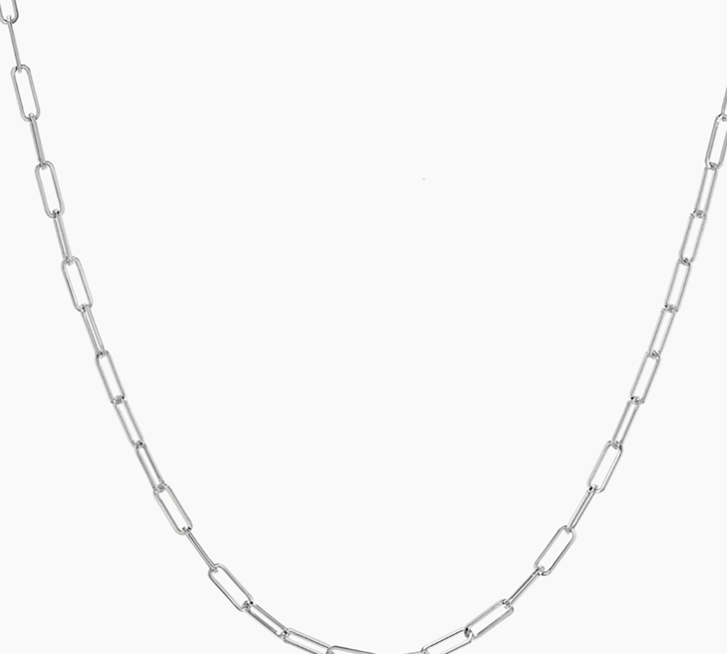 Necklaces 16" / White Gold Small 14K Gold Paper Clip Necklace 2.0mm-No Clasp