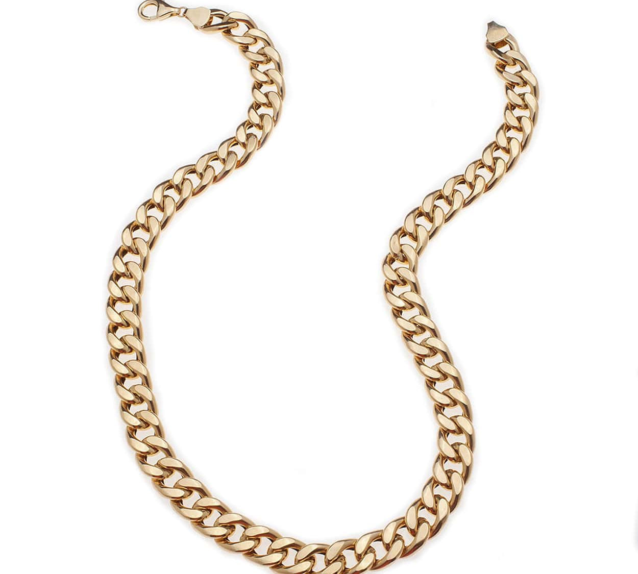 Necklaces 16" / Yellow Gold Large 14K Gold Flat Cuban Link Necklace 9.5mm