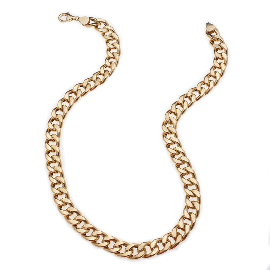 Necklaces 16" / Yellow Gold Large 14K Gold Flat Cuban Link Necklace 9.5mm
