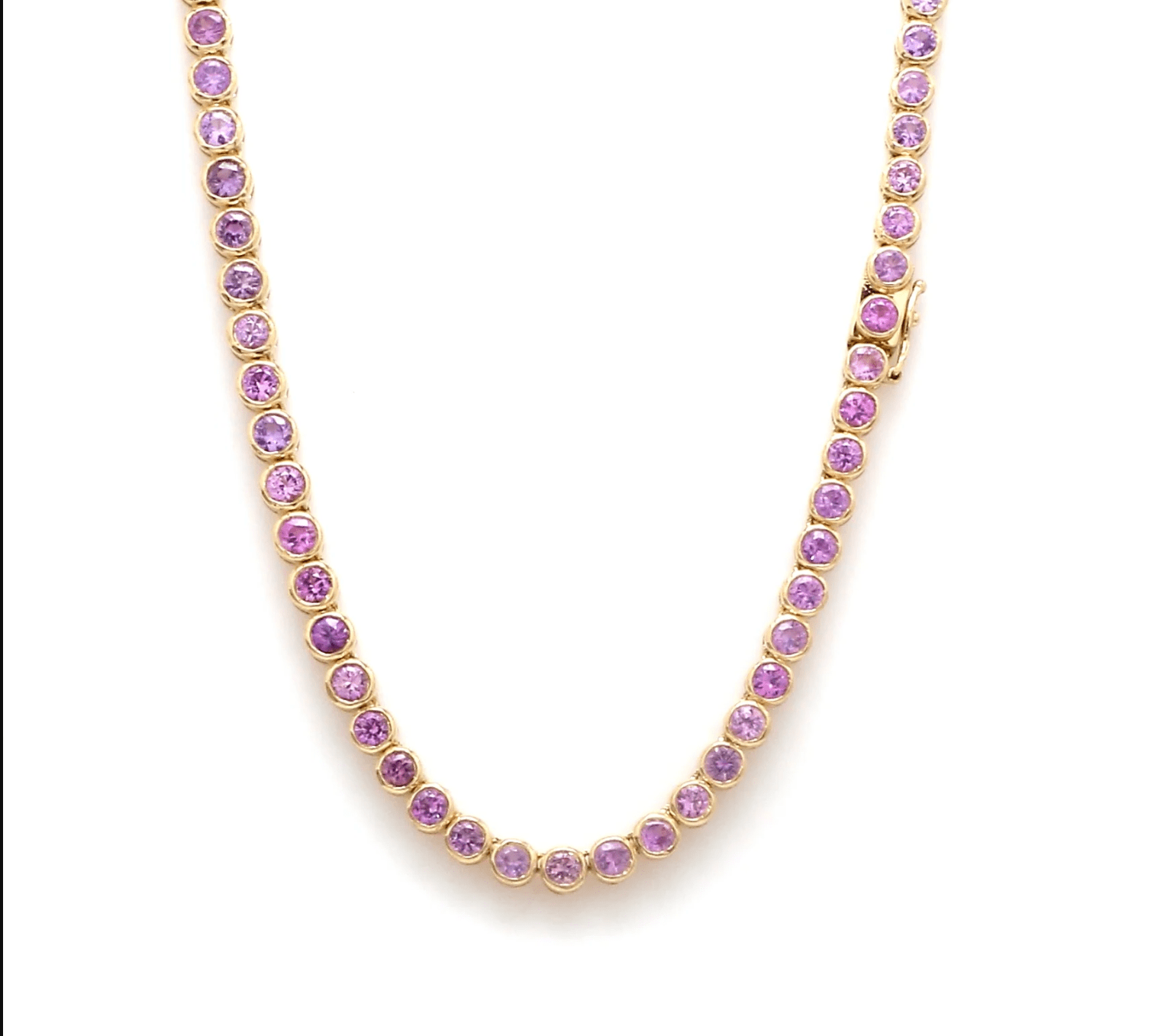 Necklaces 18K Gold Bezel Set Pink to Purple Sapphire Emerald Necklace