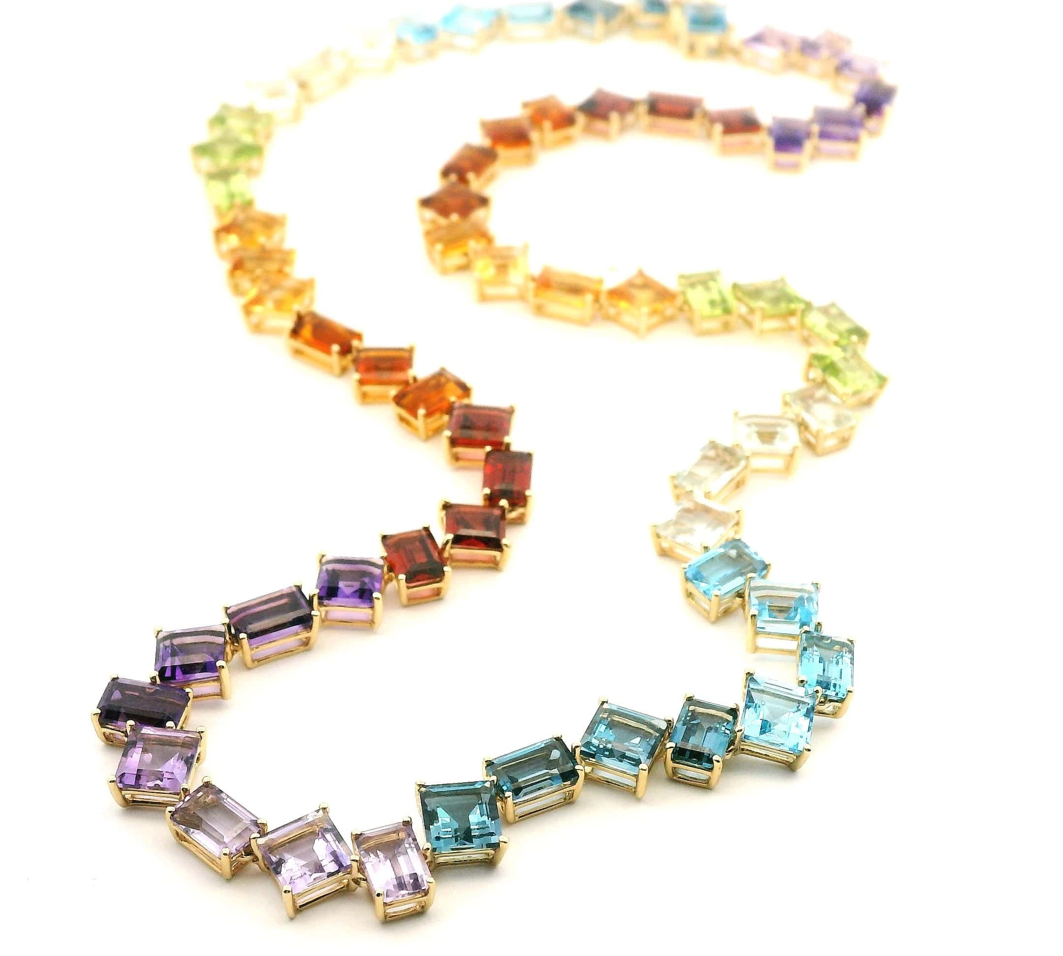Necklaces 18K Gold Rainbow Colored Gemstone Multi-shape Tennis Necklace