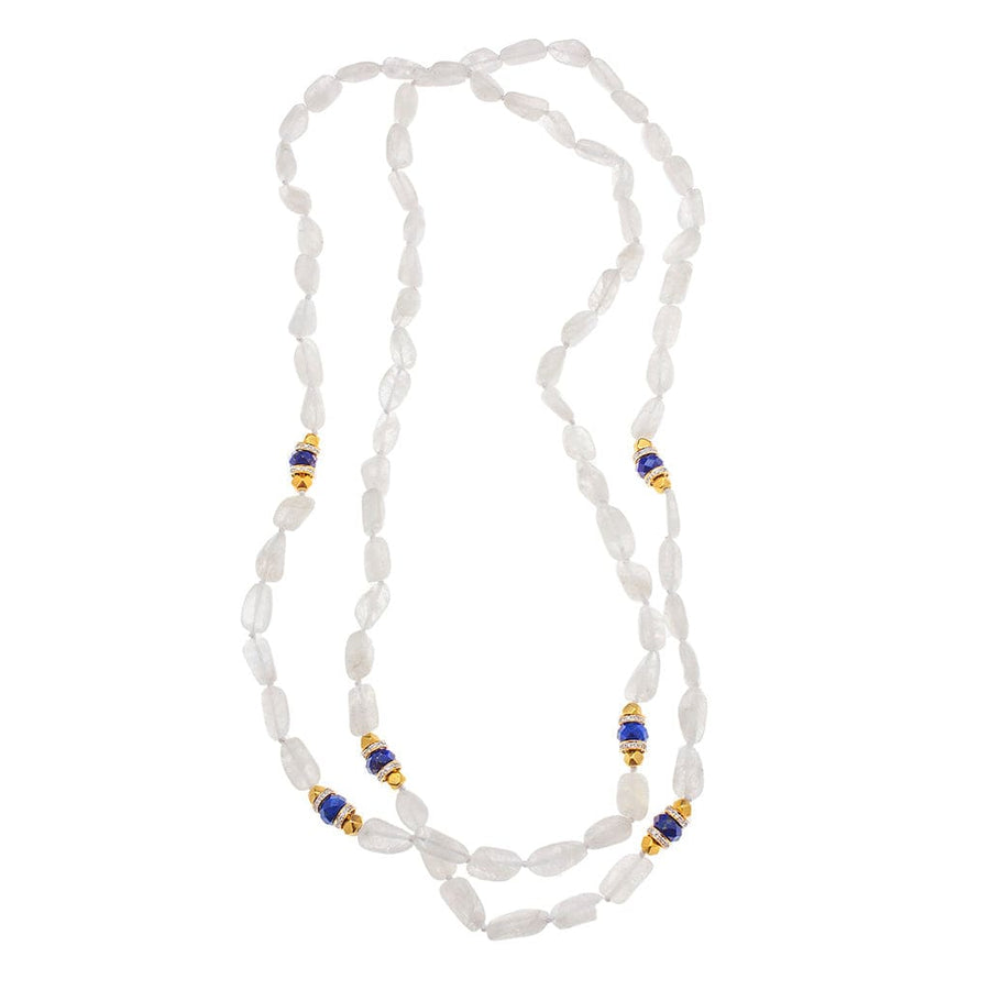 Necklaces 24" Double Strand Moonstone, Lapis, 18K Beaded, & Diamond Necklace