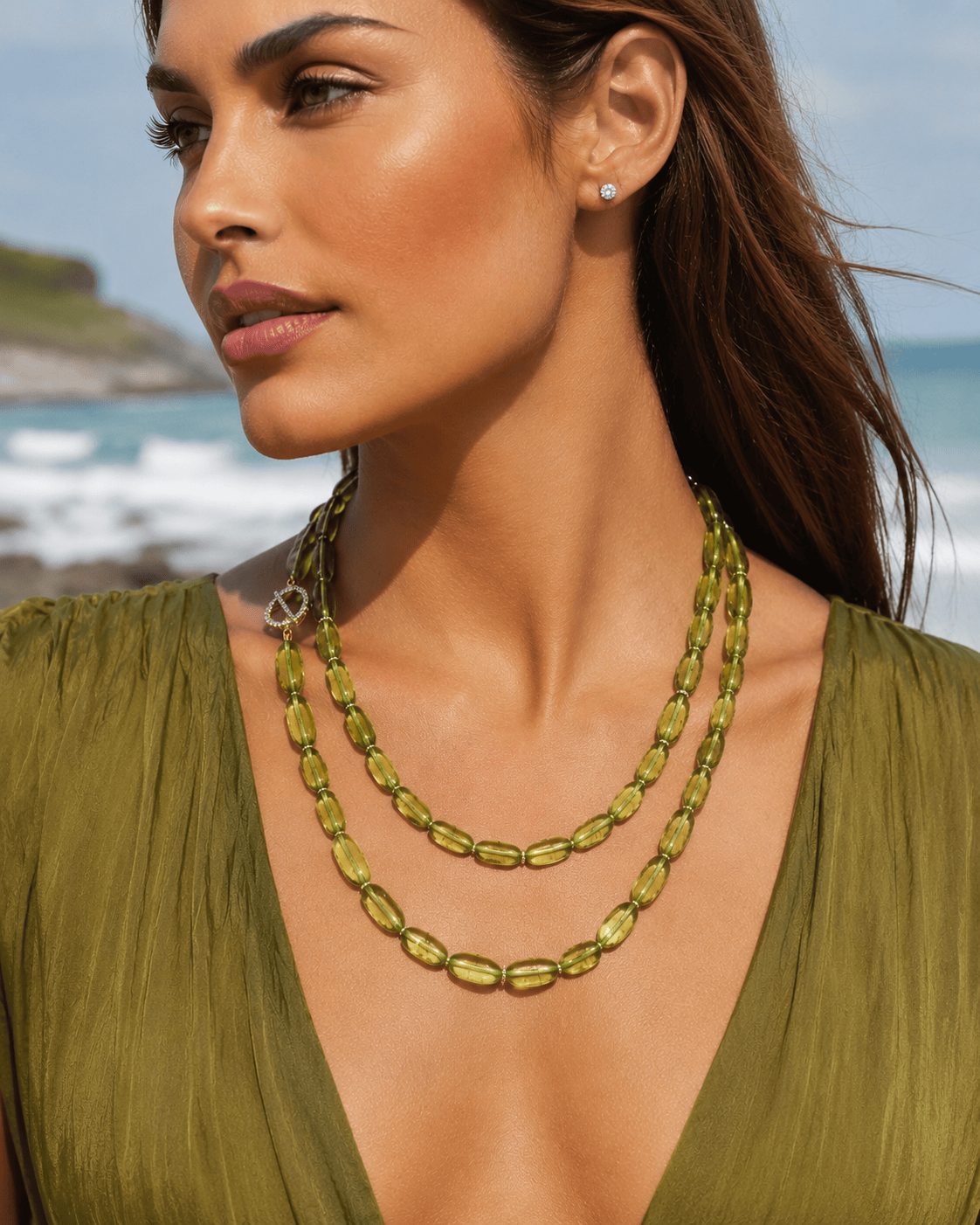 Necklaces 36" Peridot Strands With Pave Diamonds