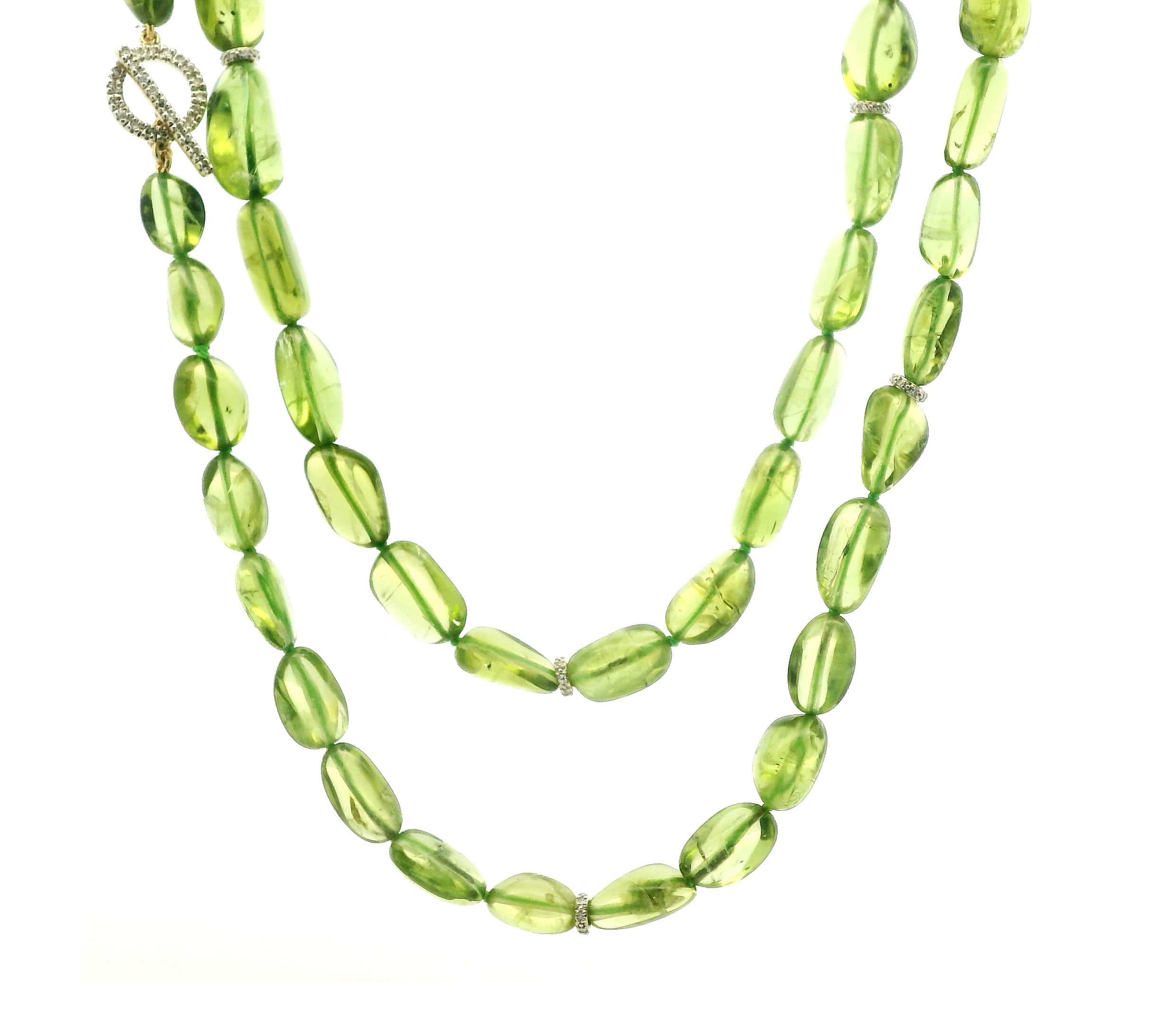 Necklaces 36" Peridot Strands With Pave Diamonds