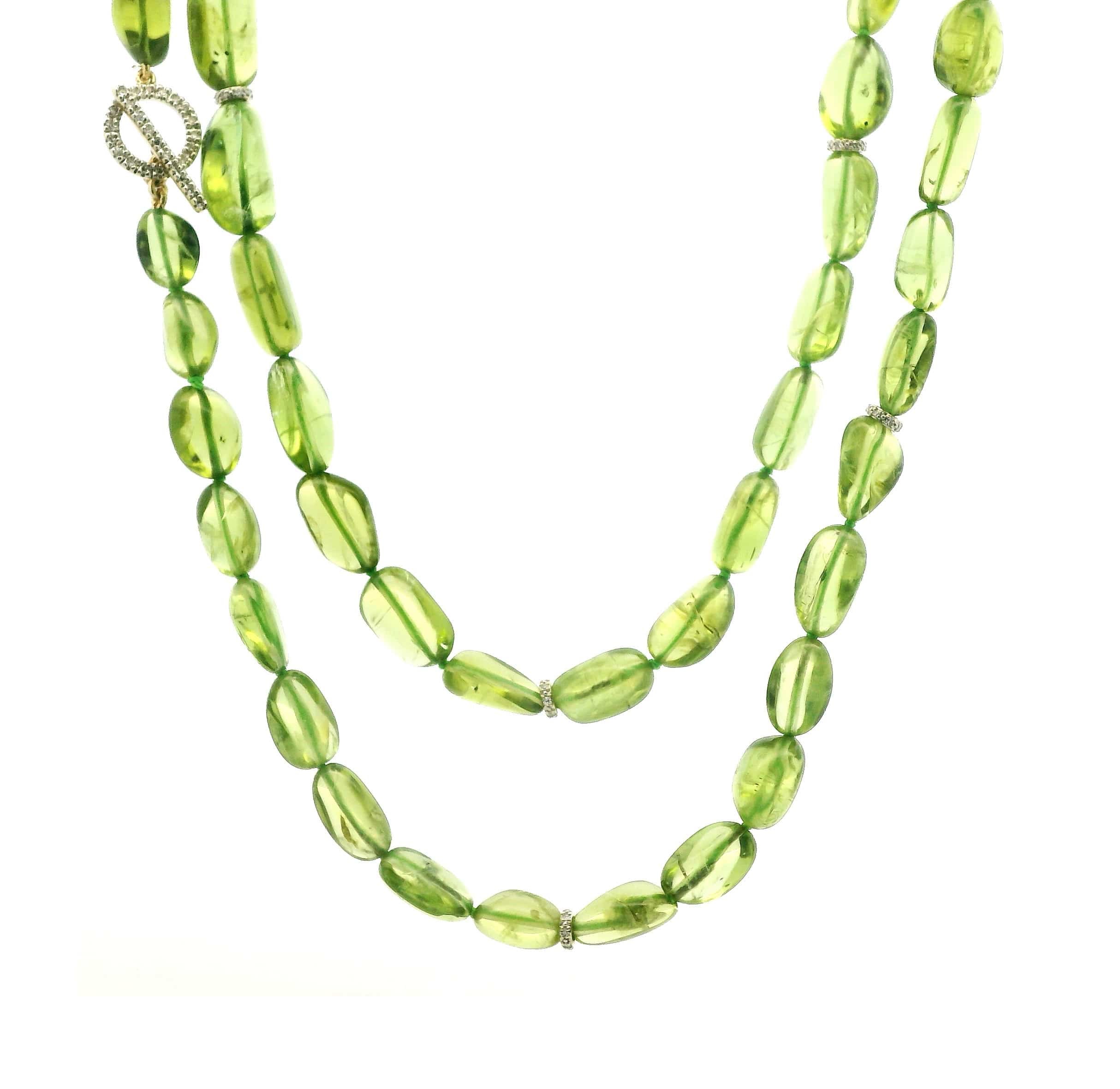 Necklaces 36" Peridot Strands With Pave Diamonds