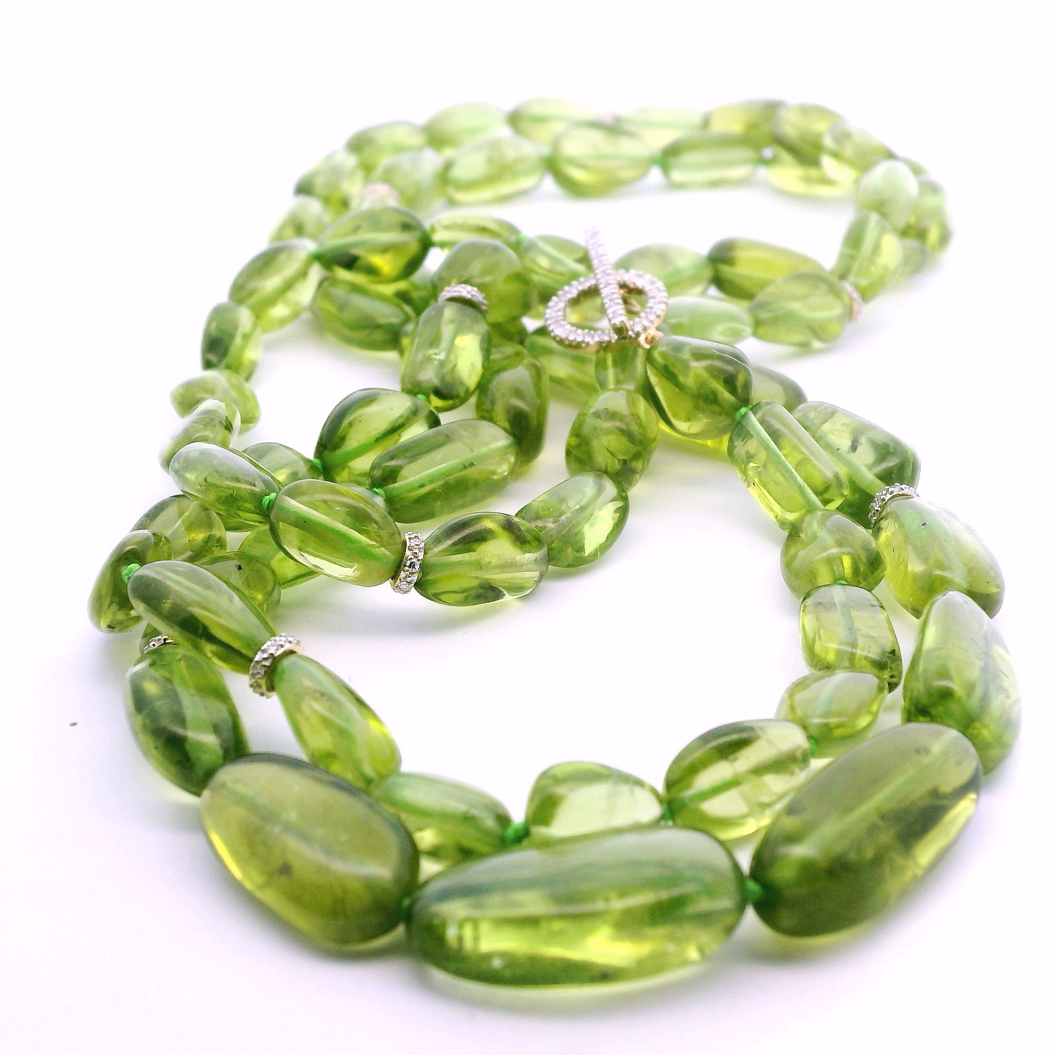 Necklaces 36" Peridot Strands With Pave Diamonds