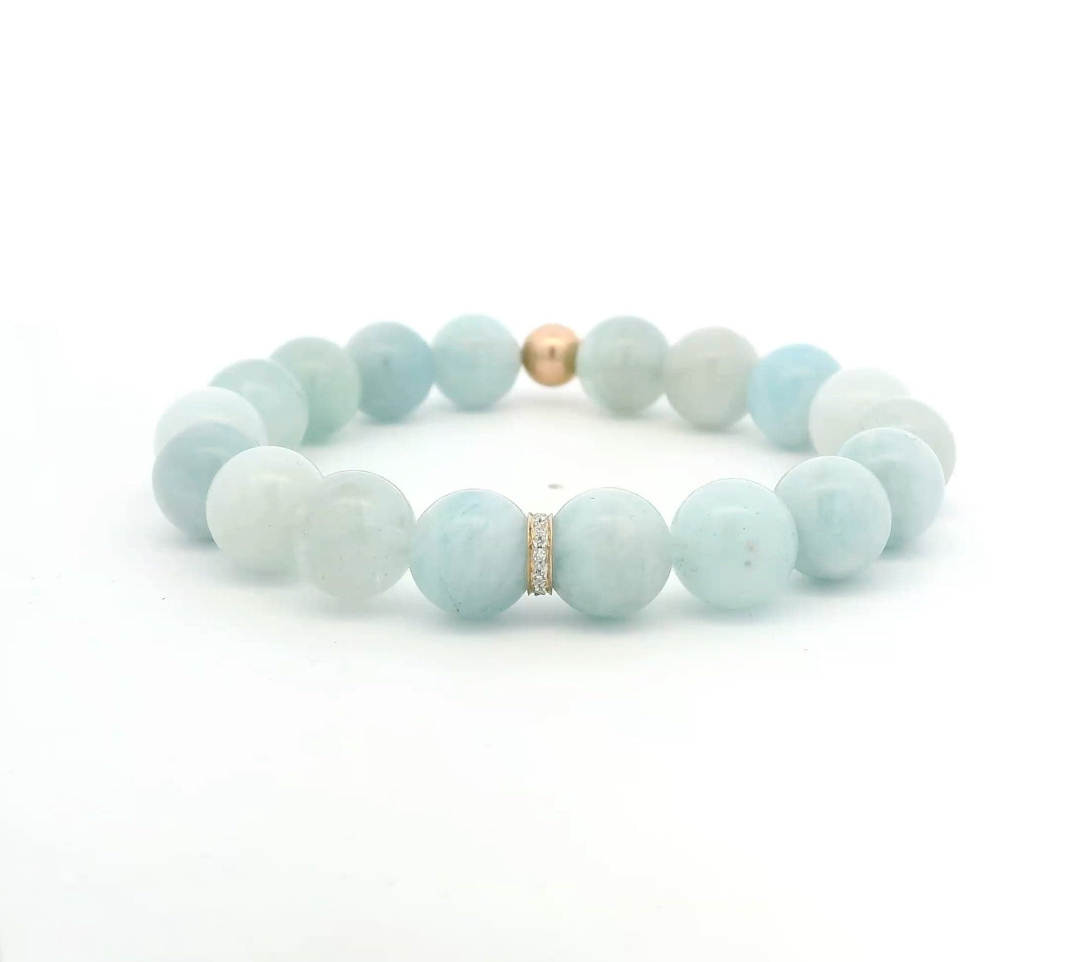 Necklaces 7" 14K Solid Gold Blue Diamond Roundel Topaz Faceted Beaded Bracelet, 10mm