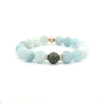 Necklaces 7" 14K Solid Gold Diamond Ball, Diamond Roundels, Blue Topaz Faceted Beaded Bracelet, 10mm