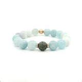 Necklaces 7" 14K Solid Gold Diamond Ball, Diamond Roundels, Blue Topaz Faceted Beaded Bracelet, 10mm