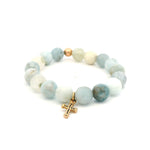Necklaces 7" 14K Solid Gold Signature Cross Blue Topaz Beaded Bracelet, 10mm