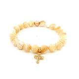 Necklaces 7" 14K Solid Gold Signature Cross Golden Mother Of Pearl Beaded Bracelet