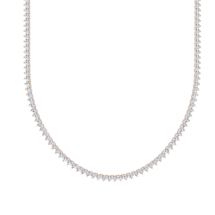 Necklaces 7.5 / Rose Gold / 14K 14K & 18K Gold and Diamond Tennis Necklace 3-Prong Setting, Straight, Lab Grown 7.5ct