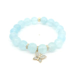 Necklaces 7" / 8mm 14K Solid Gold Aquamarine Butterfly And Diamond Roundels Beaded Bracelet, 8mm, 10mm