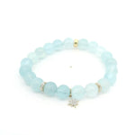Necklaces 7" / 8mm 14K Solid Gold Aquamarine Sparkle Star And Diamond Roundels Beaded Bracelet, 8mm, 10mm